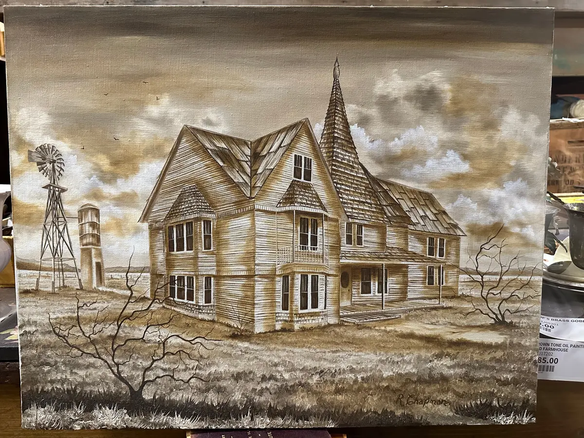 Brown Tone Oil Painting Of Old Farmhouse 1