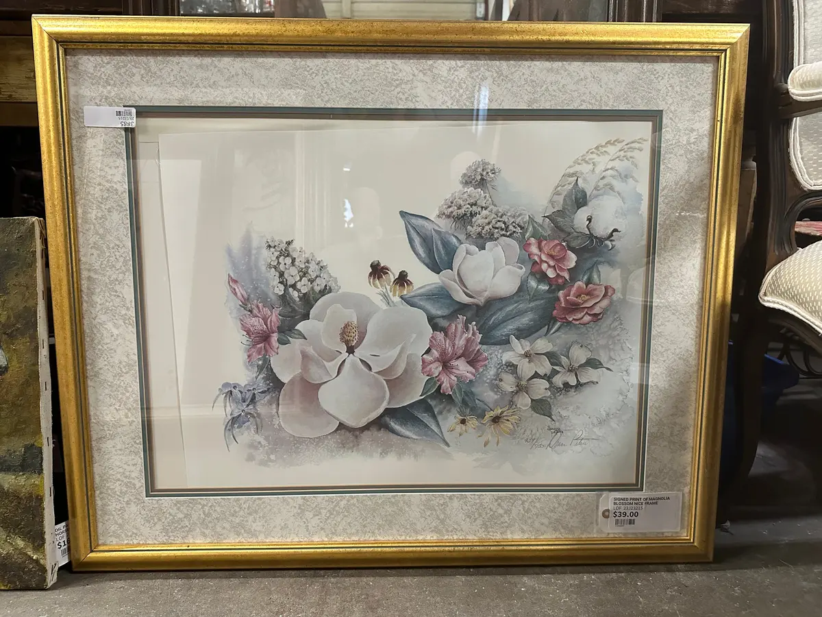 Signed Print Of Magnolia Blossom Nice Frame 1