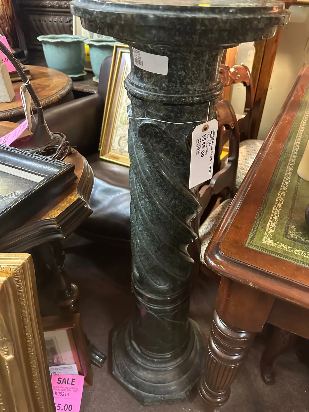 Green Marble Twist Carved Pedestal 1