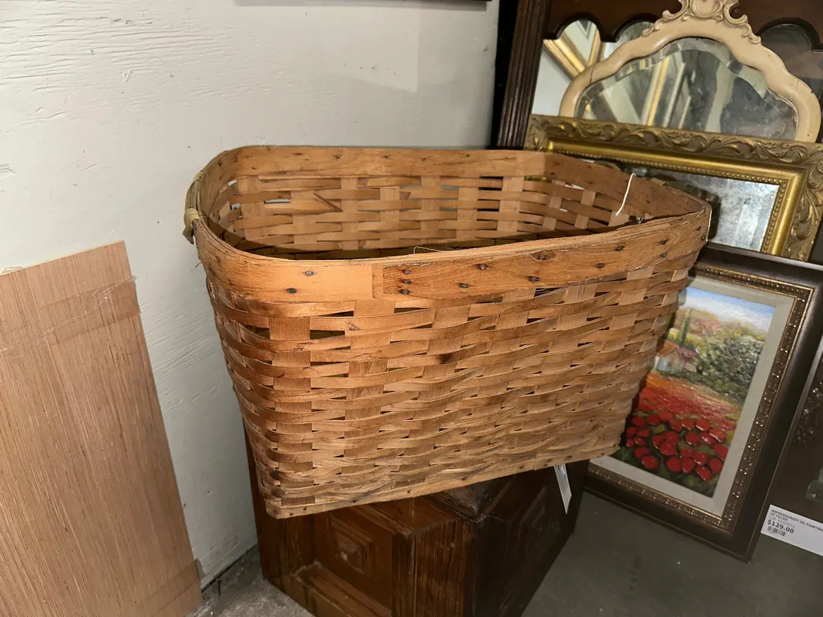 Large Antique Rectangular Splint Basket 1