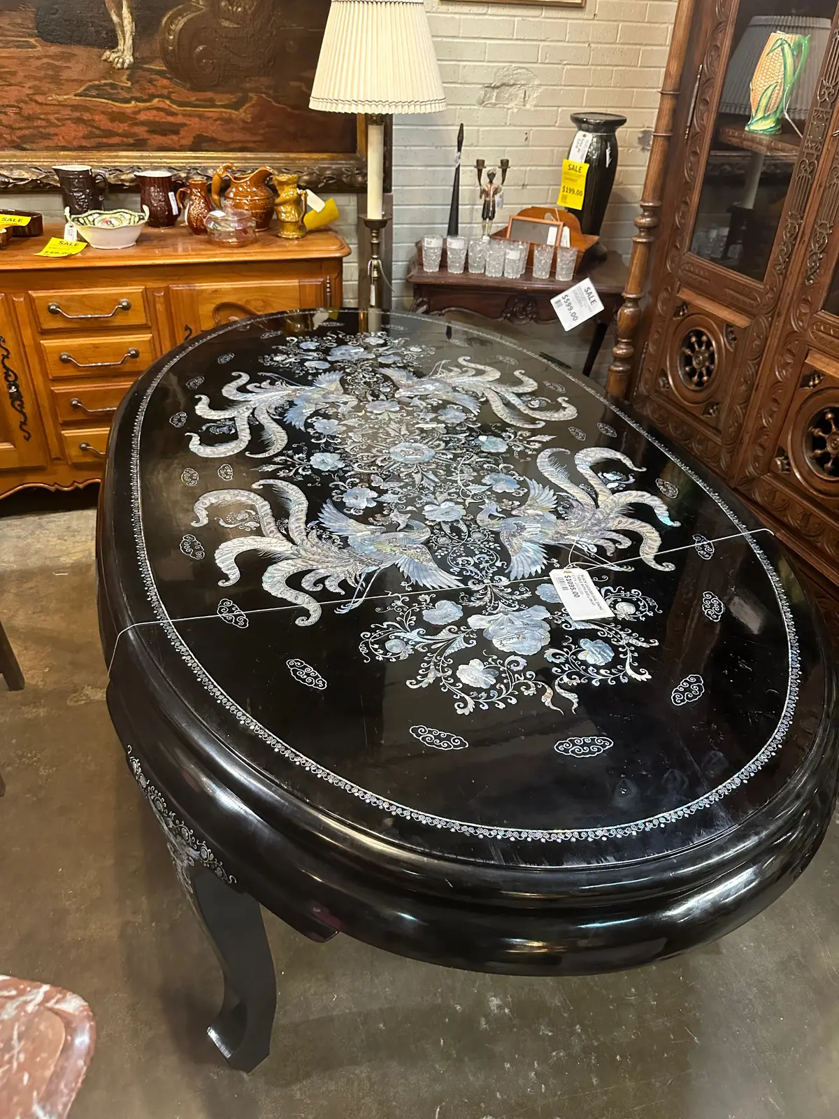 Black Lacquer Oval Dining Table With Shell Inlay 1