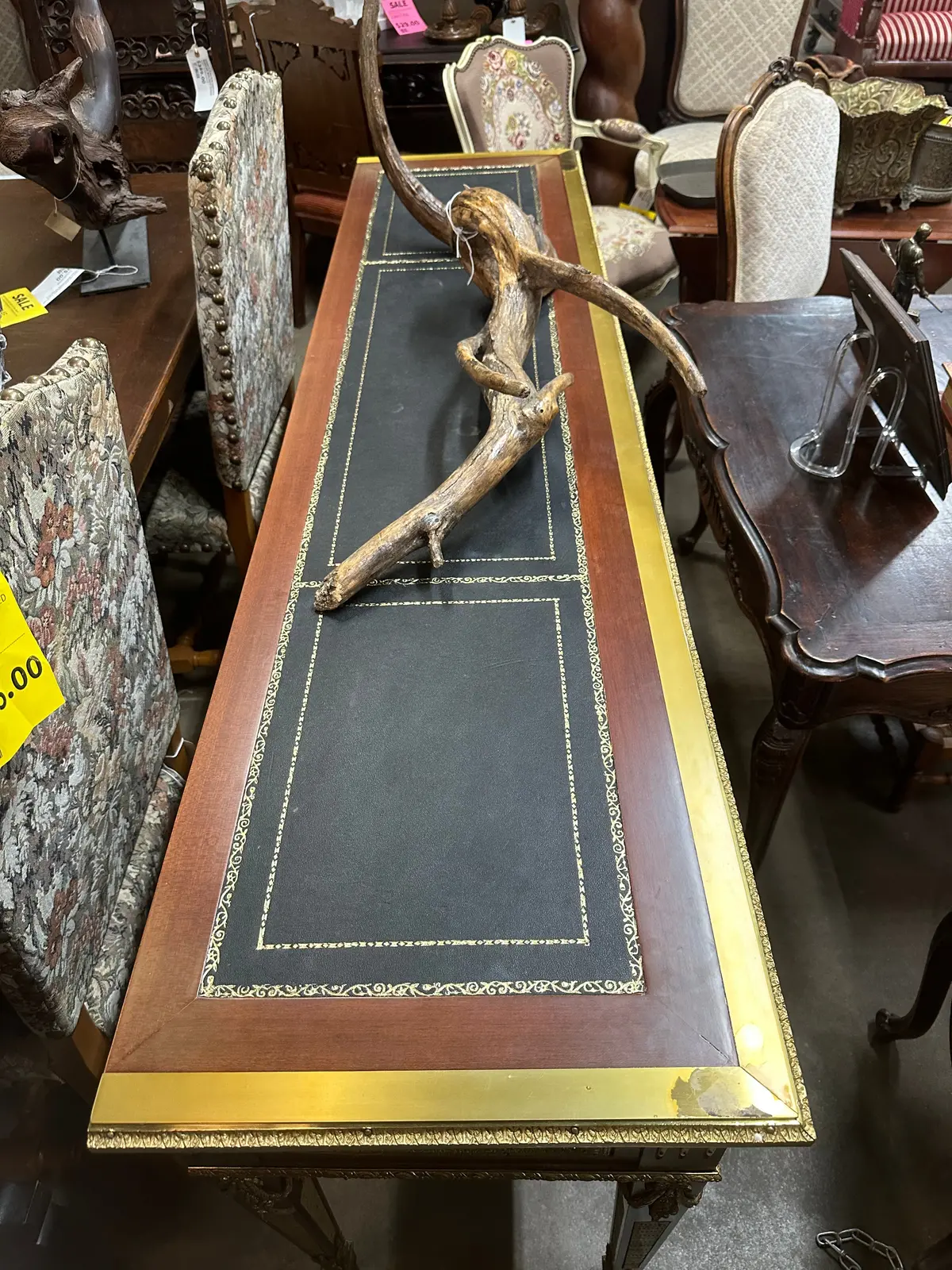 Louis Xvi Leather Top Console-Not Old 1