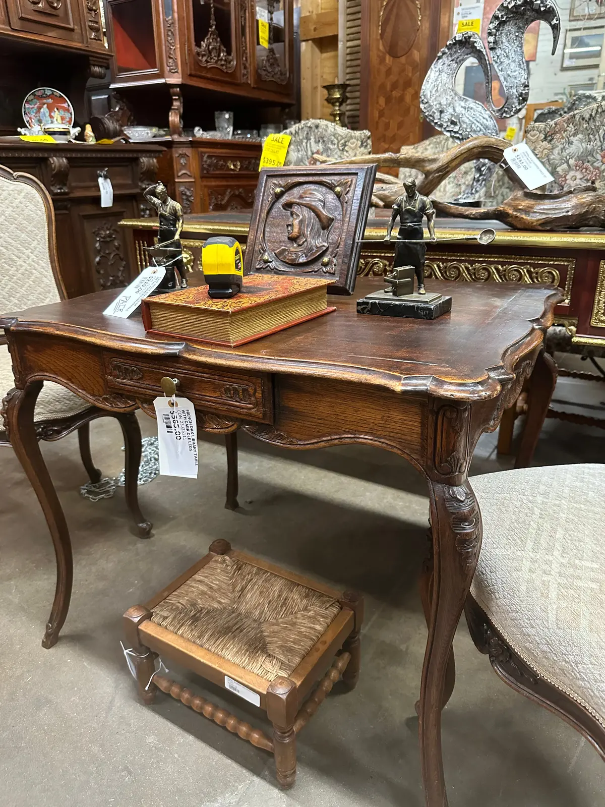 French Oak Library Table With Cabriole Legs 1