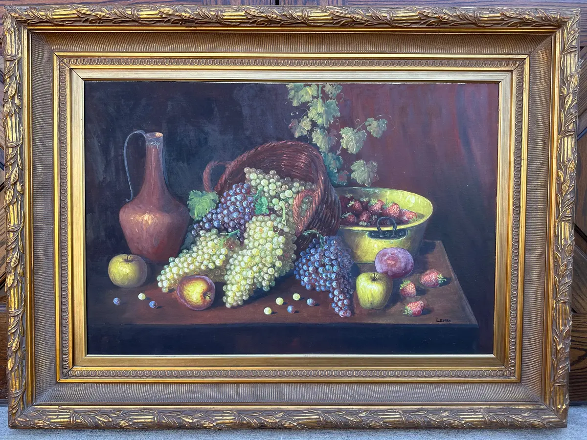 Large Still Life Oil On Canvas Signed Lazaro 1