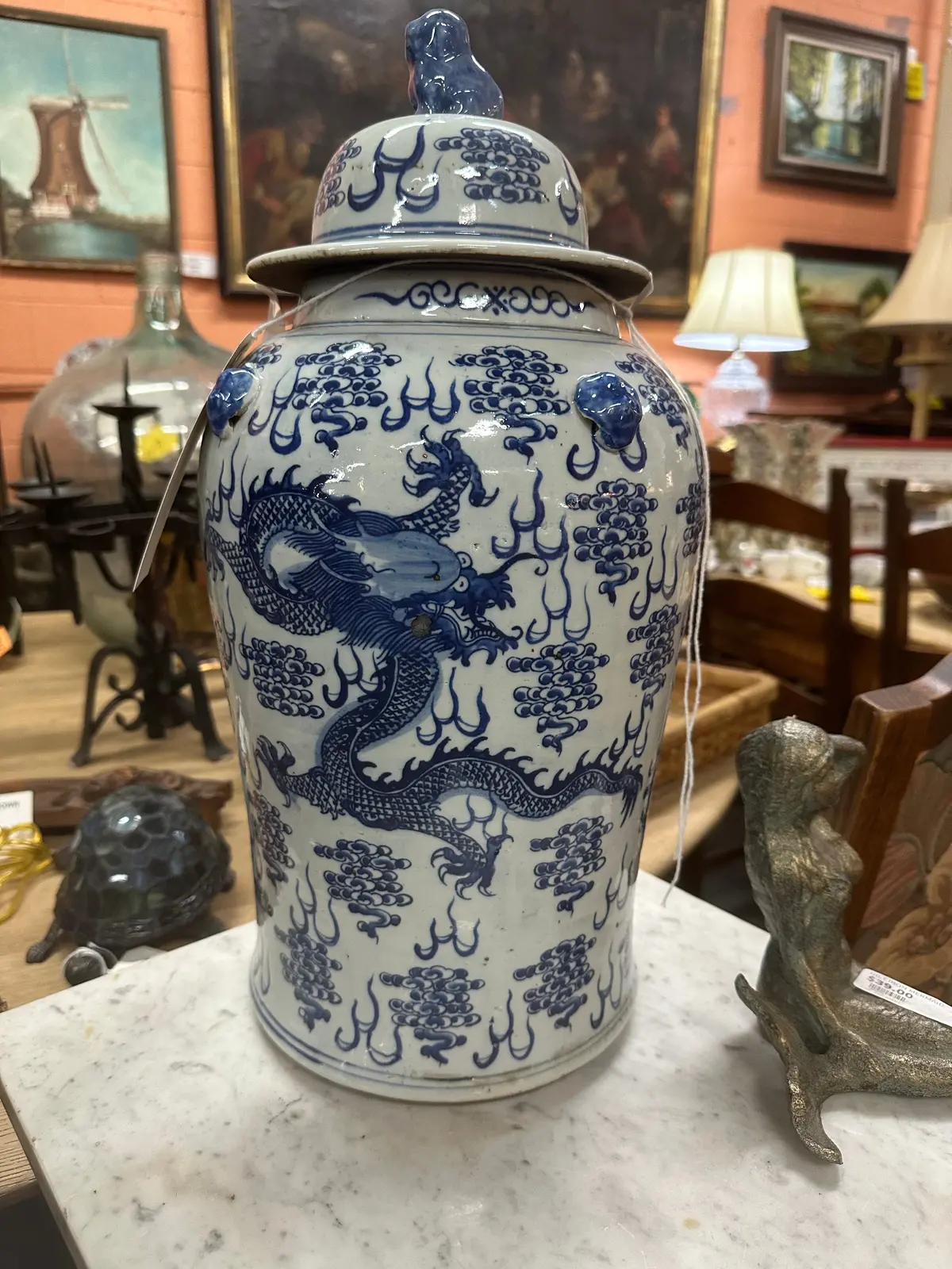 Pair Large Blue And White Chinese Dragon Ginger Jars 1
