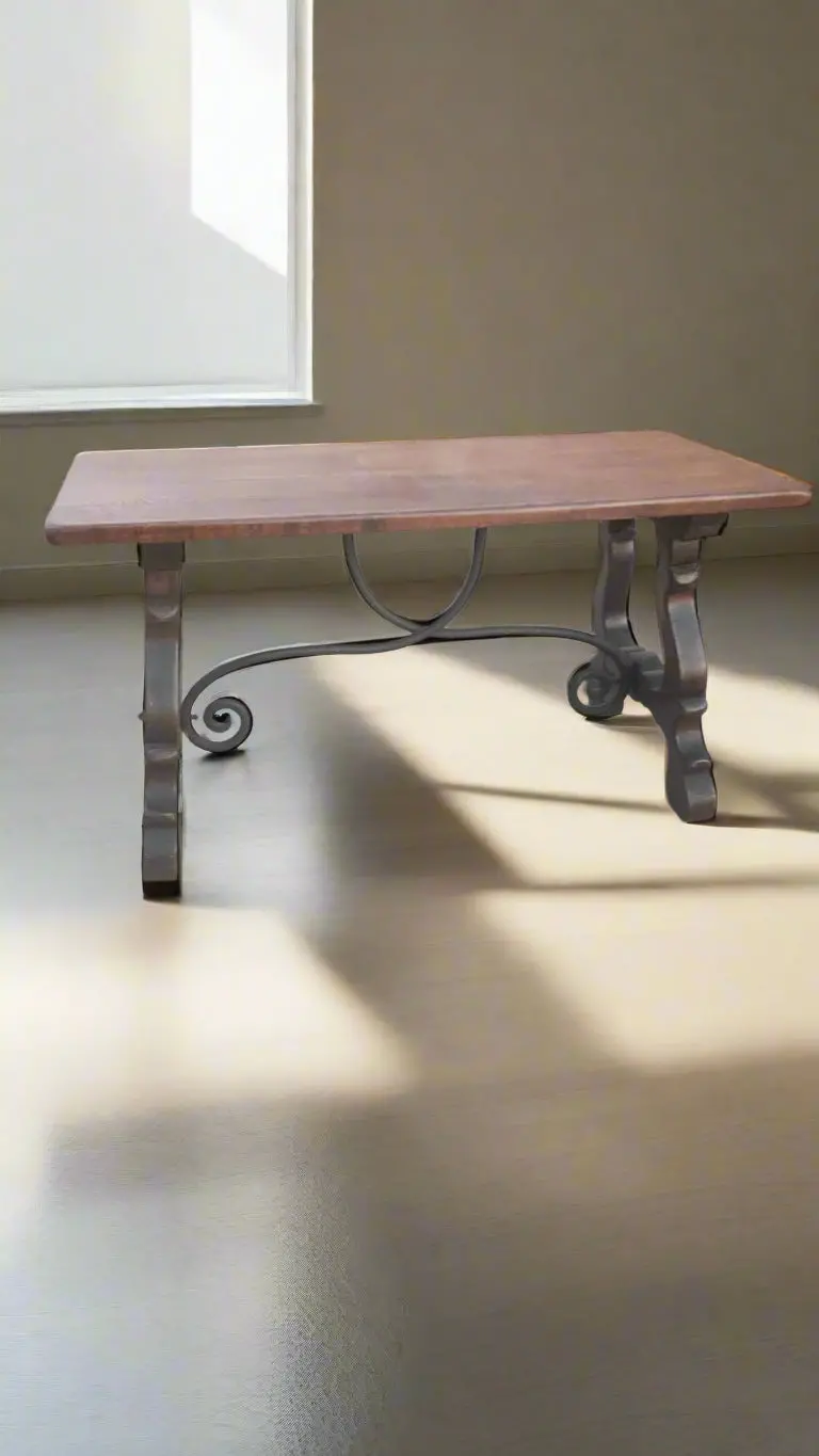 Small Iron Stretcher Spanish Baroque Oak Table 1