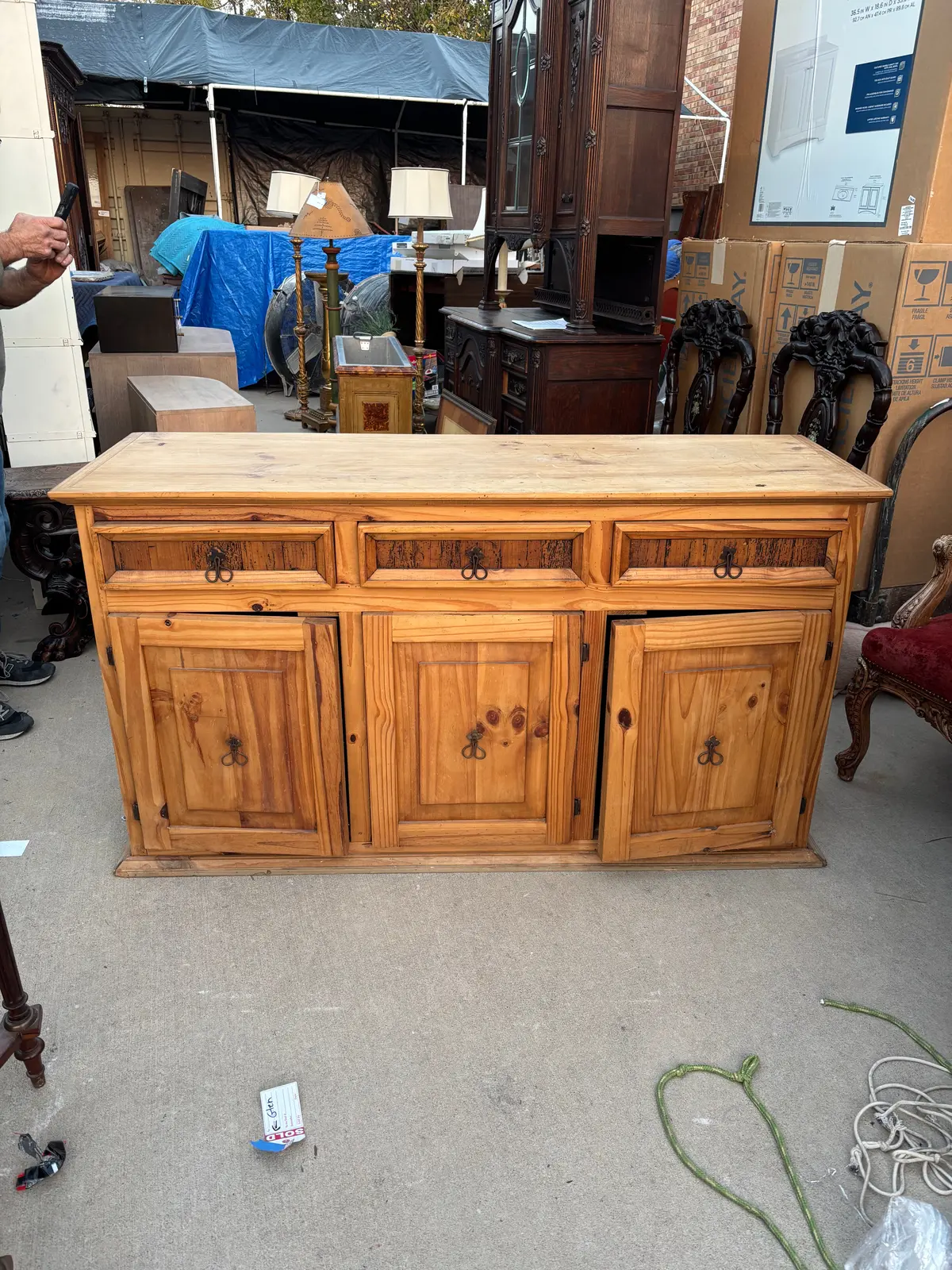 Vintage Pine Wood 3 Door Side Board 1