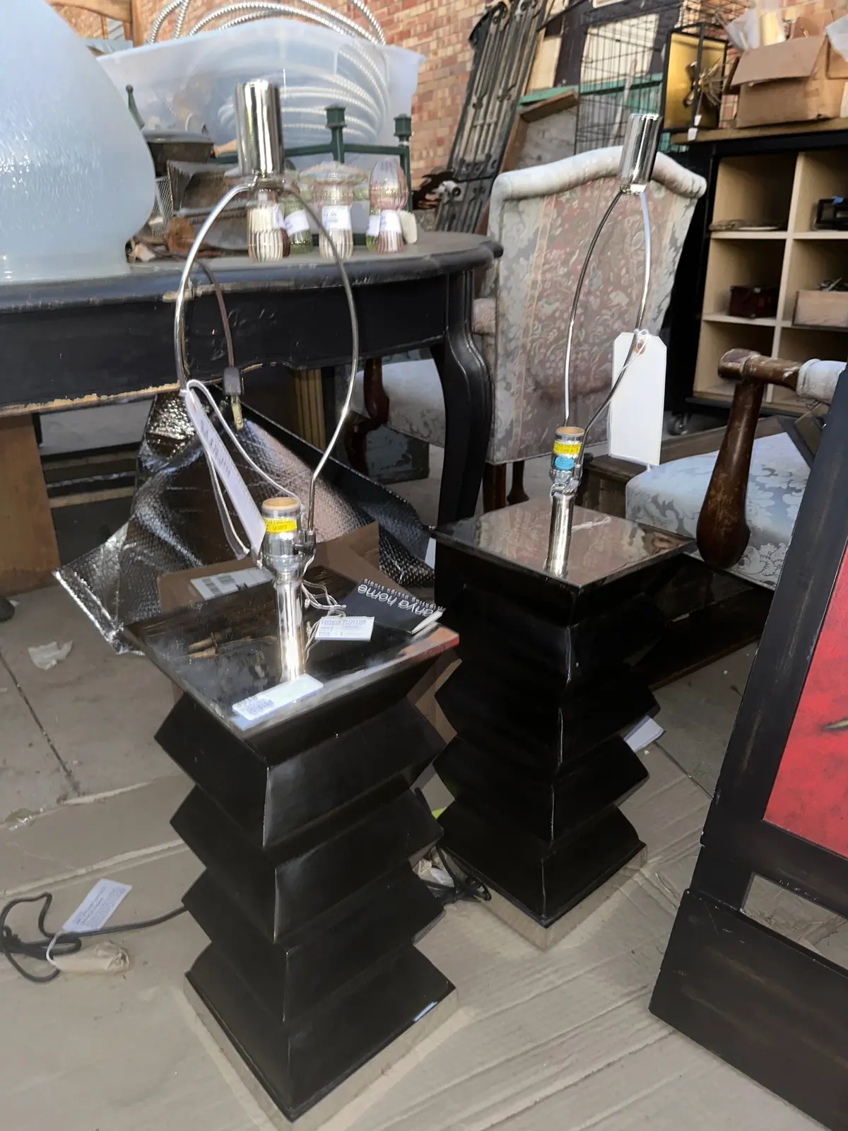 Pair Of Heavy Teak Lamps 1