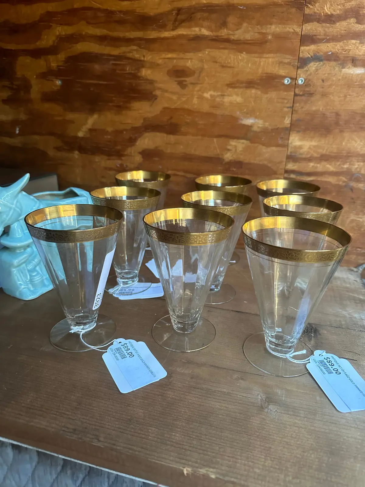 Antique Set Of 9 8Oz Gold Rimmed Goblets 1