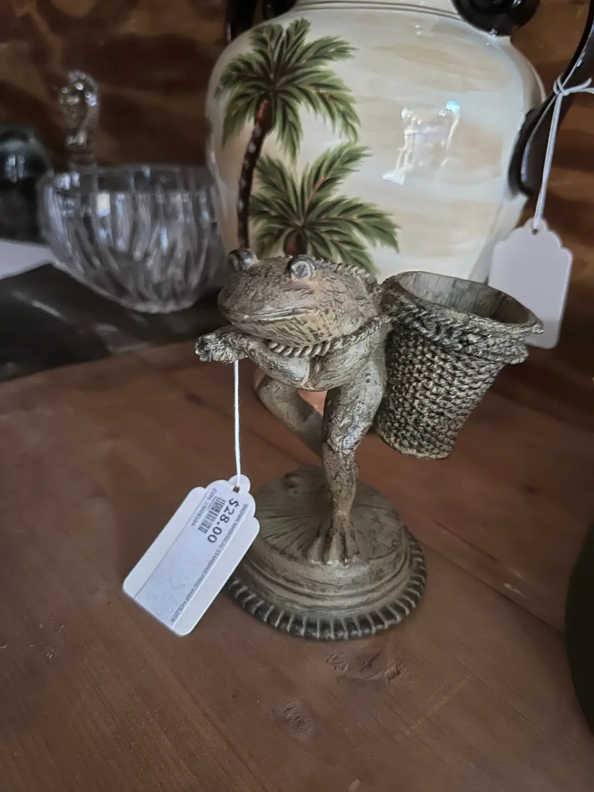 Brown Whimsical Standing Frog Vase Holder 1