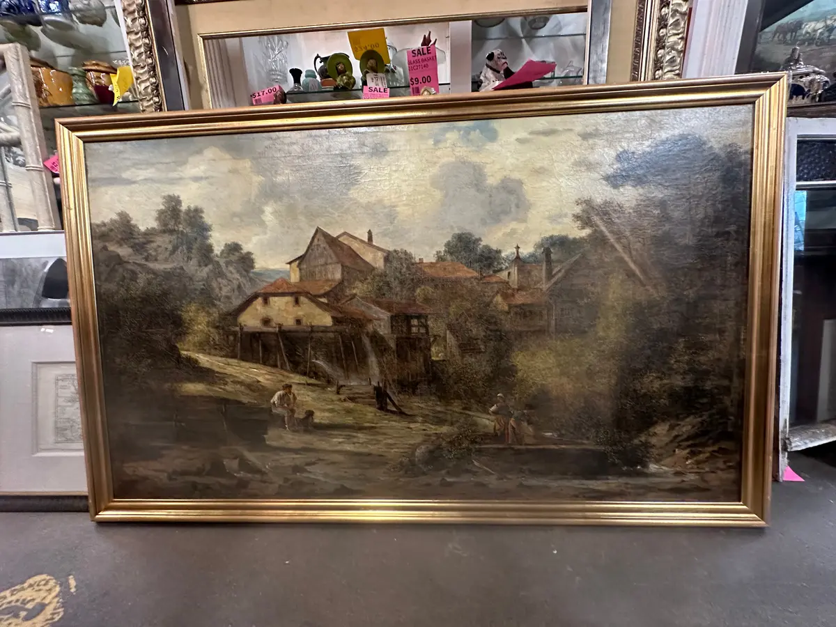 Large Bucolic Oil Painting With Mill-Restored 1