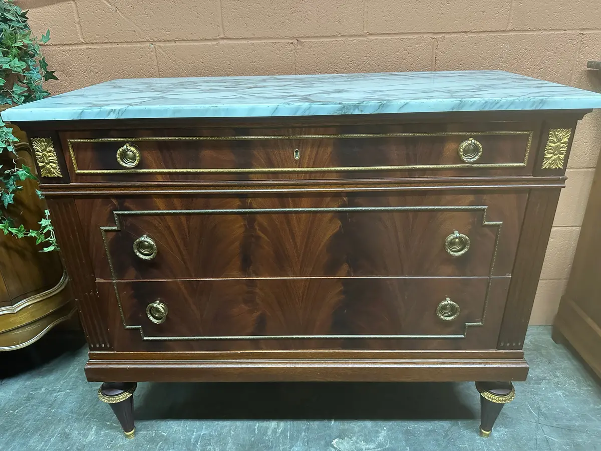 Louis Xvi White Marble Top Lowbow Chest 1