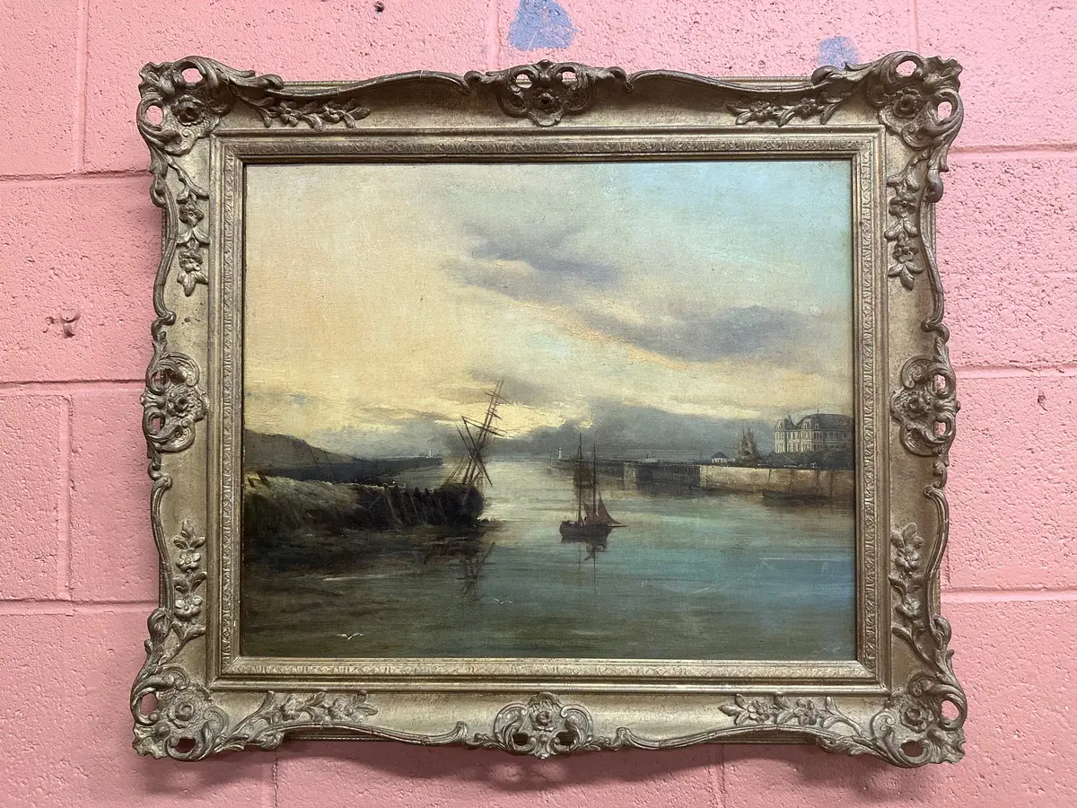 Small Gilt Framed Oil Painting Of A Sailing Ship 1