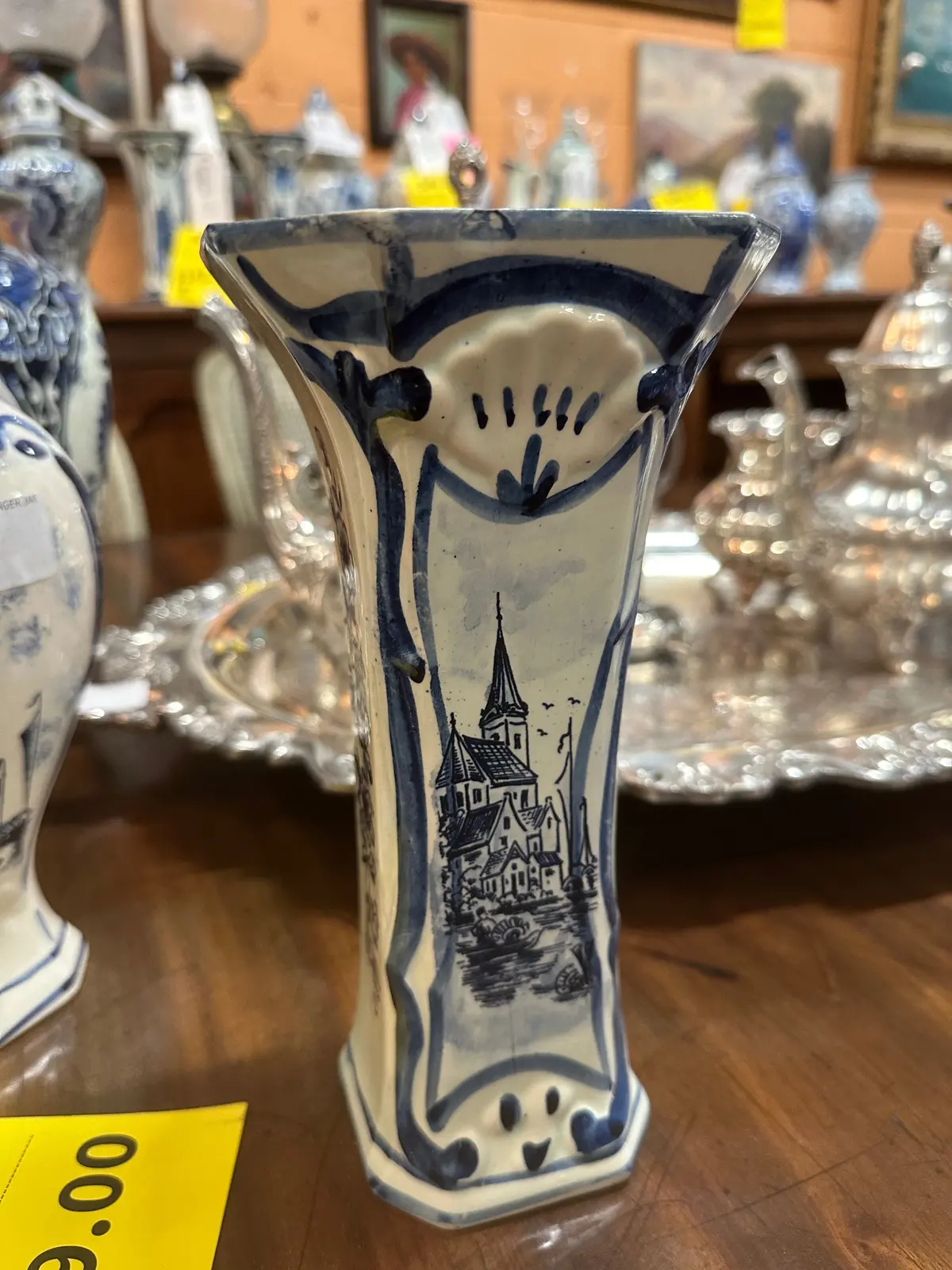 Hand Painted Blue Delft Vase With Building 1