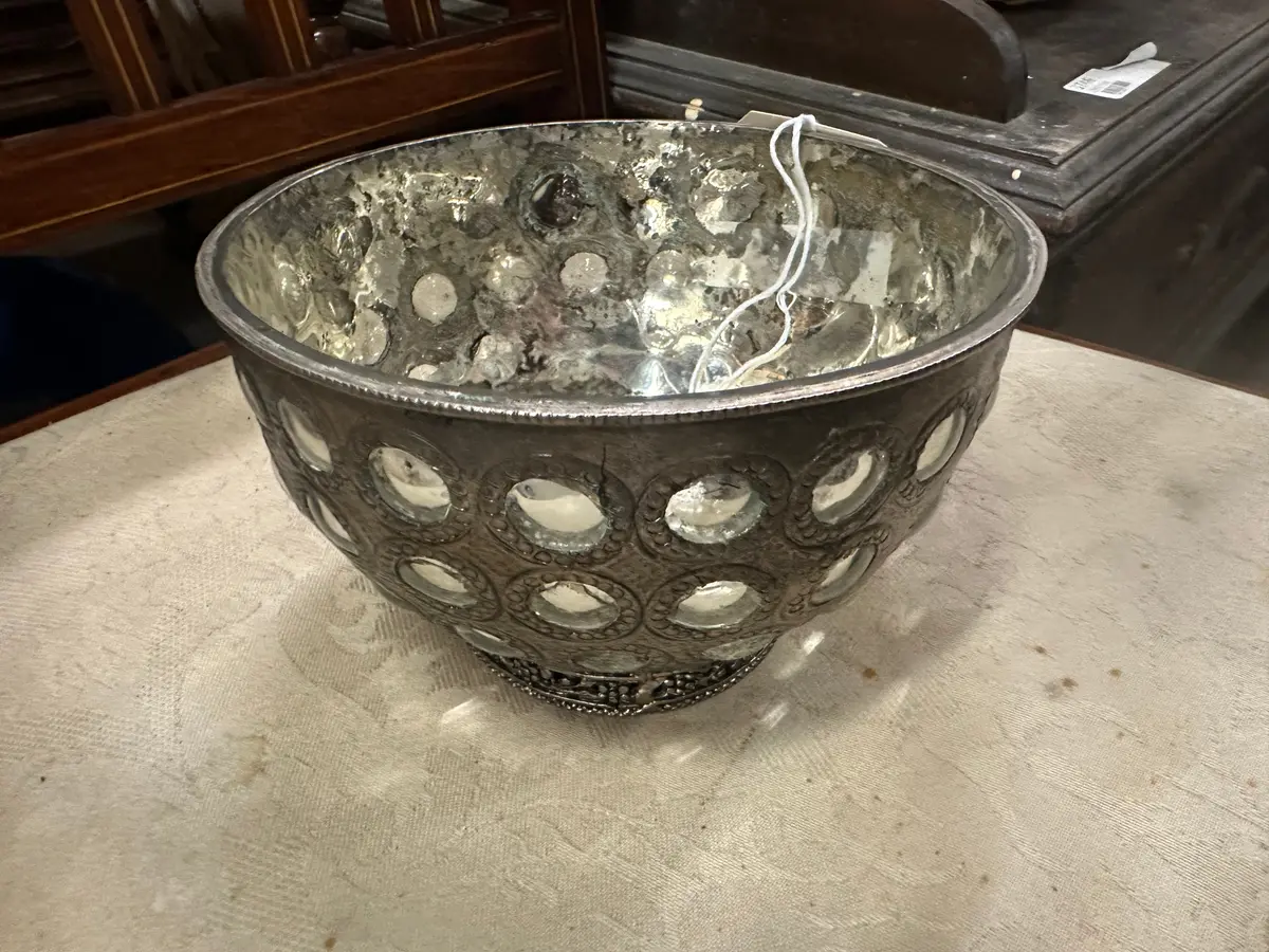 Metal Clad Indian Glass Bowl 1