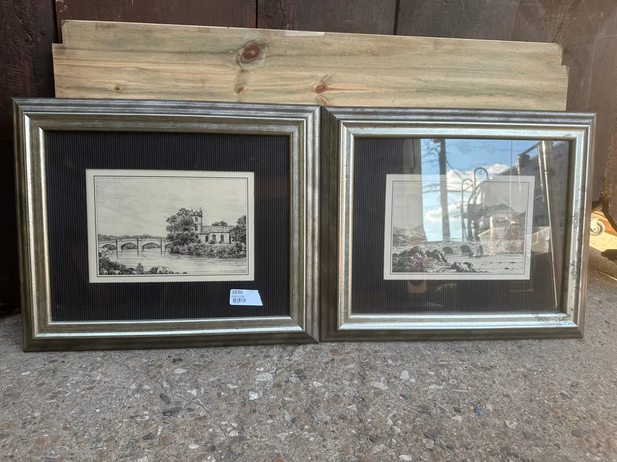 Pair Of Framed Drawings Of Stone Bridges 1
