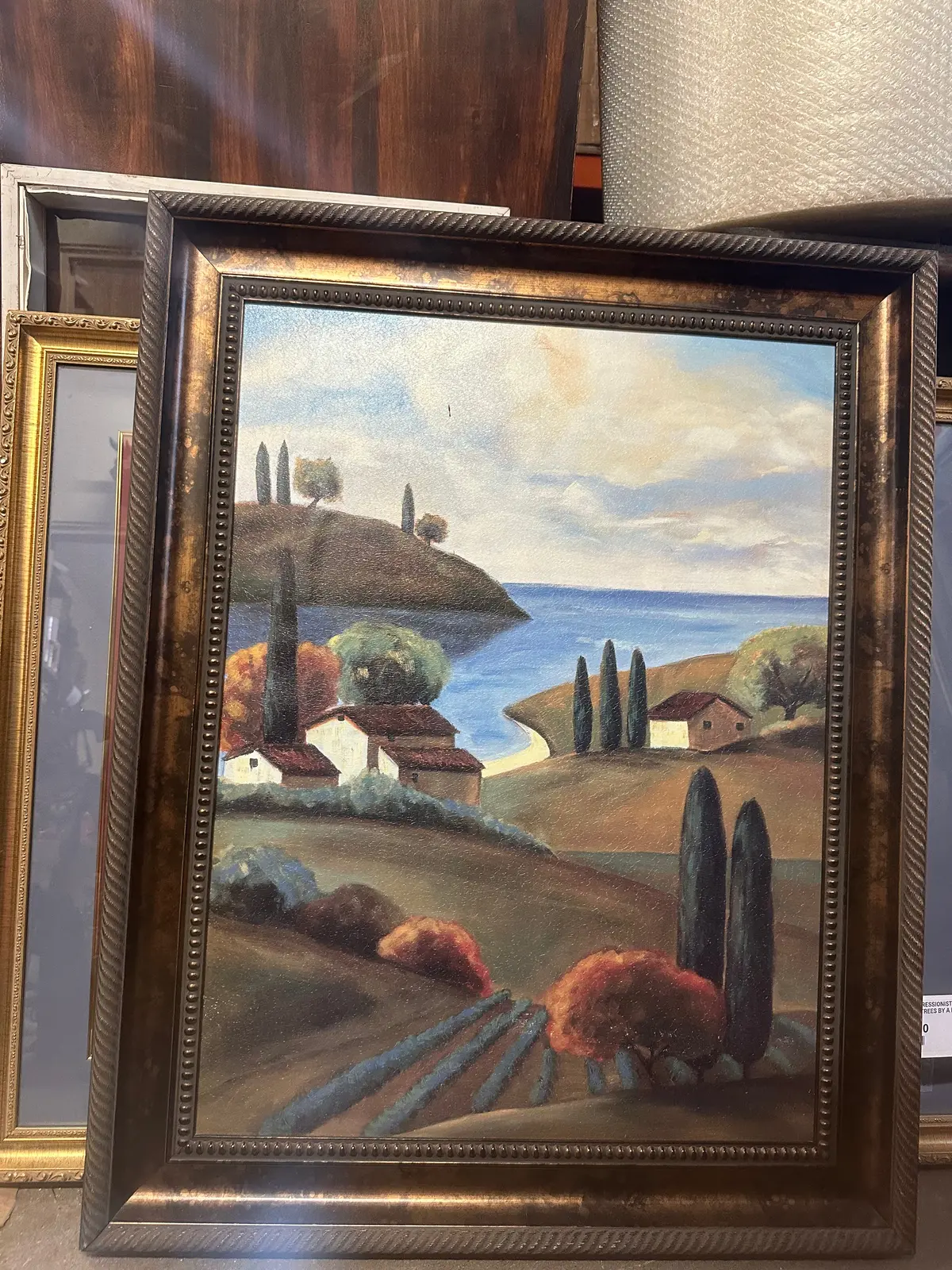 Large Mpressionist Oil Print Of Trees By A Lake 1