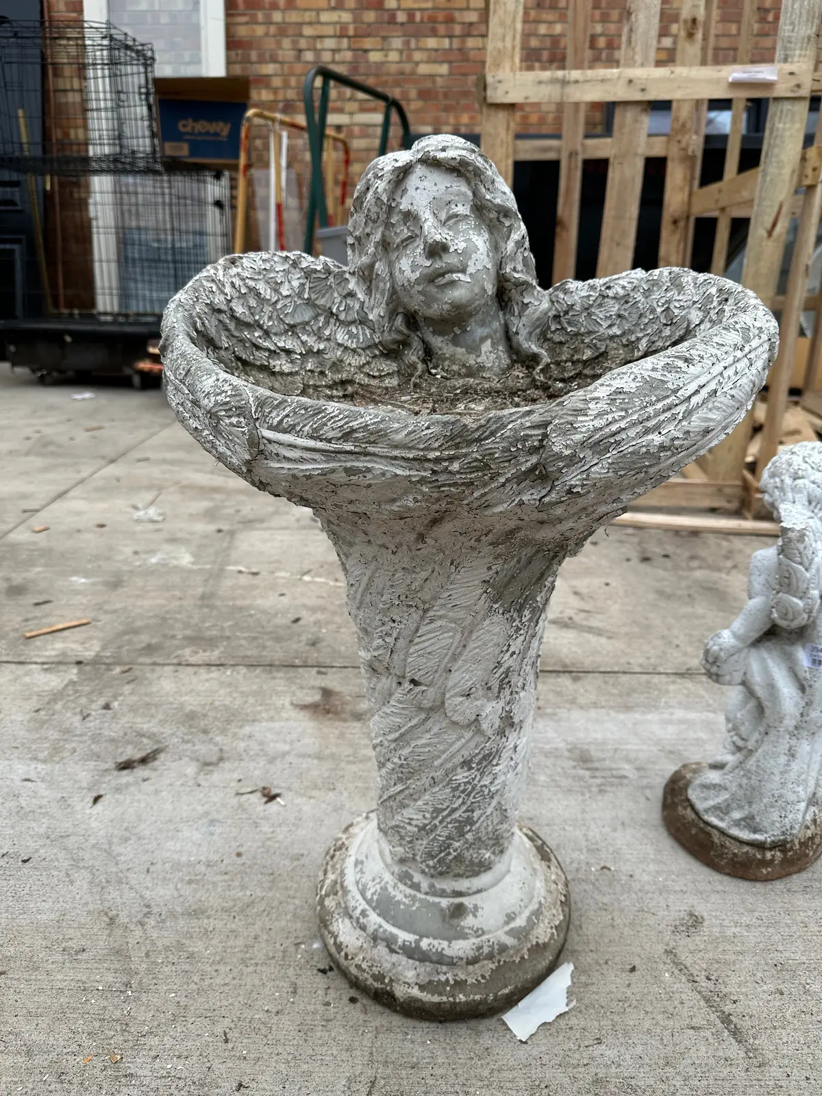 Concrete Bird Bath With Angel Face 1