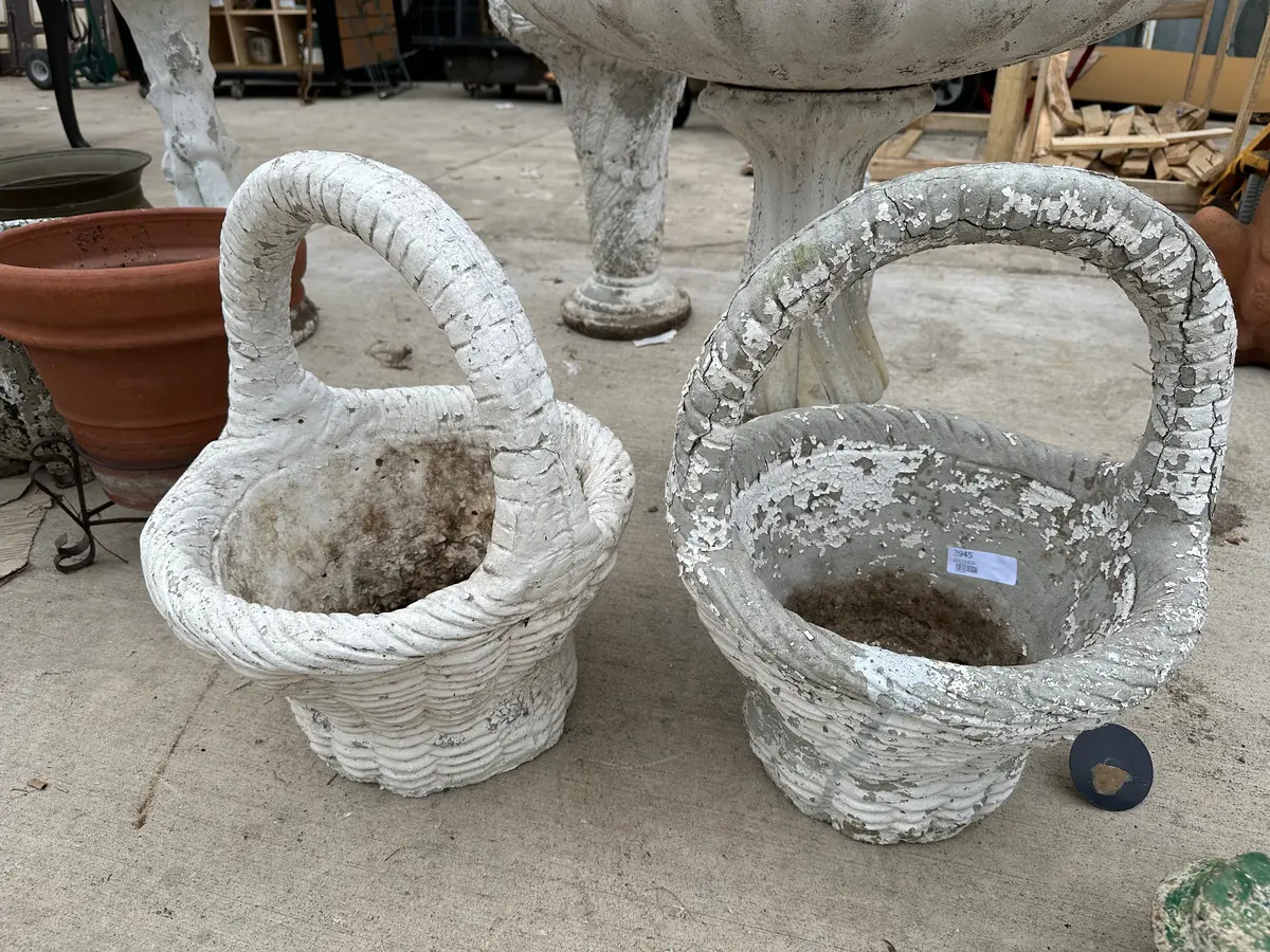 Pair Of Concrete Basket Planters 1