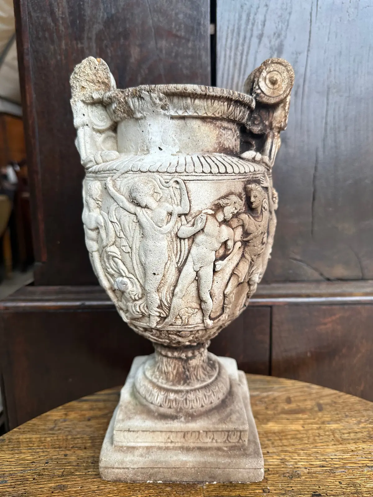 Cement Vase With Detailed Classical Figures 1