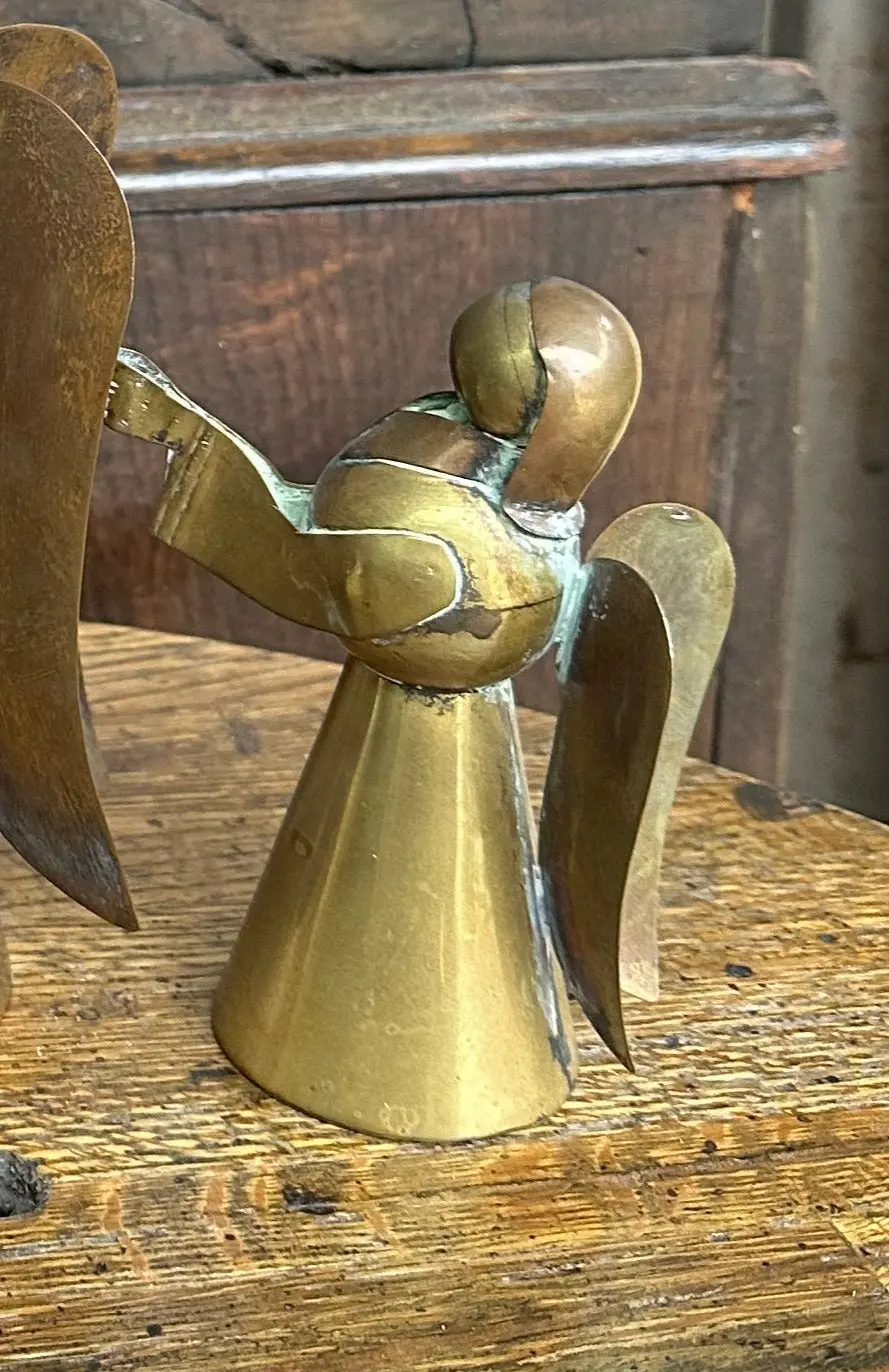 Small  Copper Angel Candleholder As Found 1