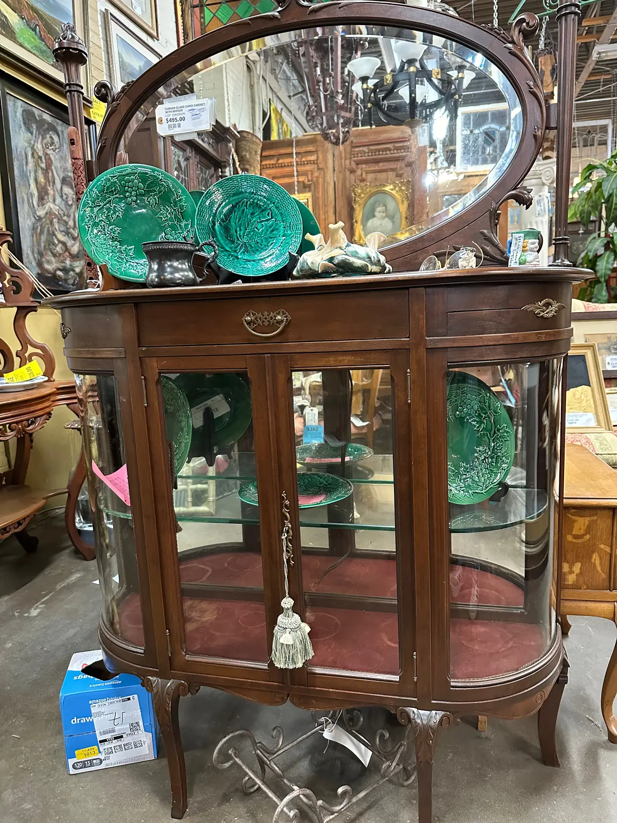 Curved Glass Curio Cabinet With Mirror 1
