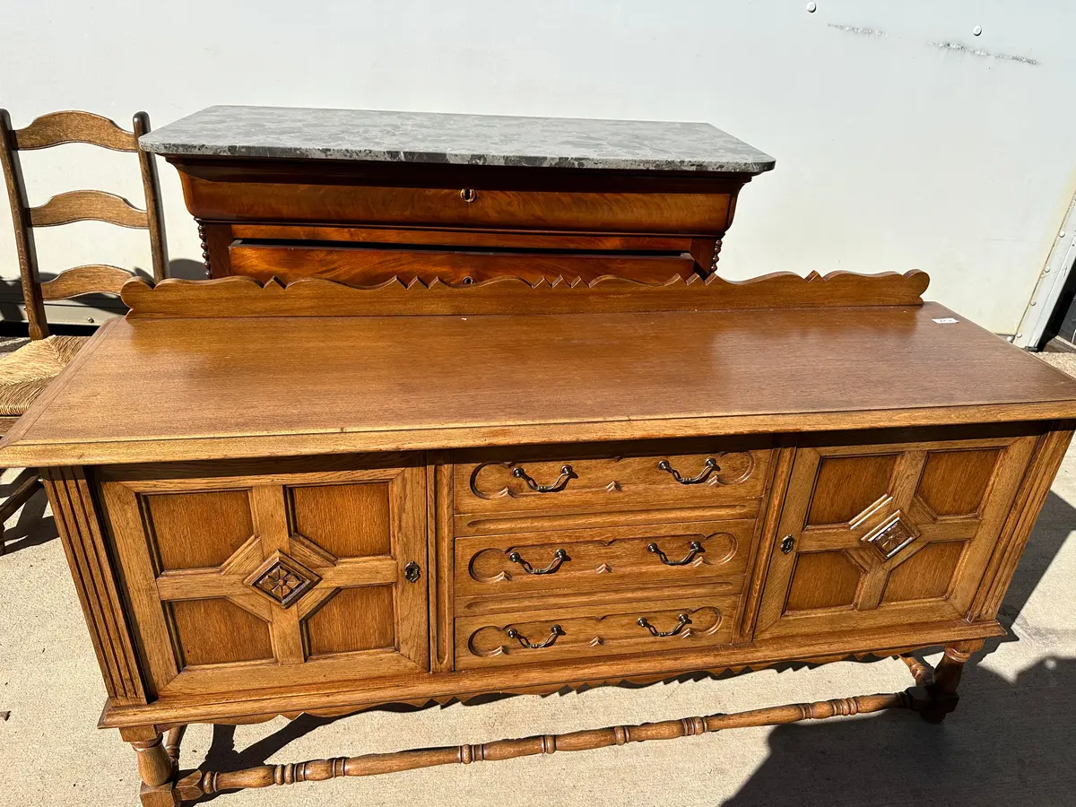 Tudor Low Oak Paneled Sideboard With Stretcher 1