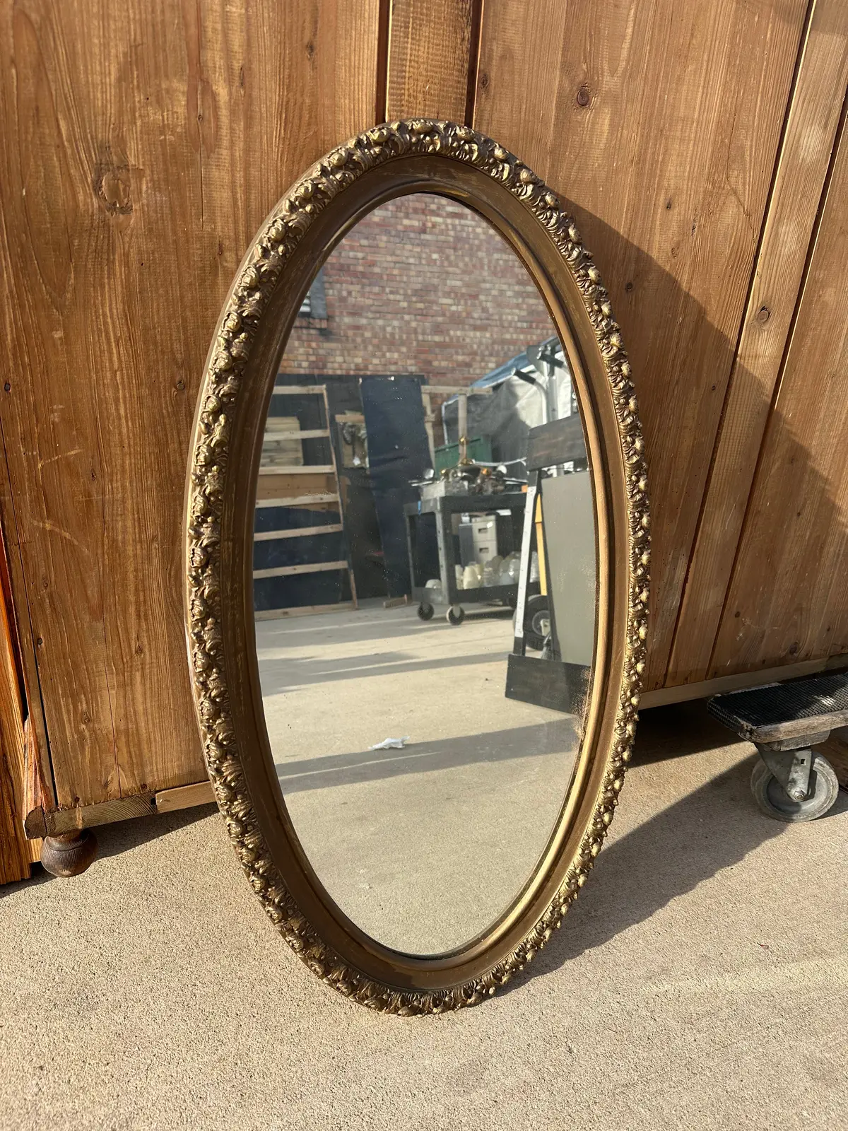 Oval Vintage Plastic Ornate Gold Mirror 1