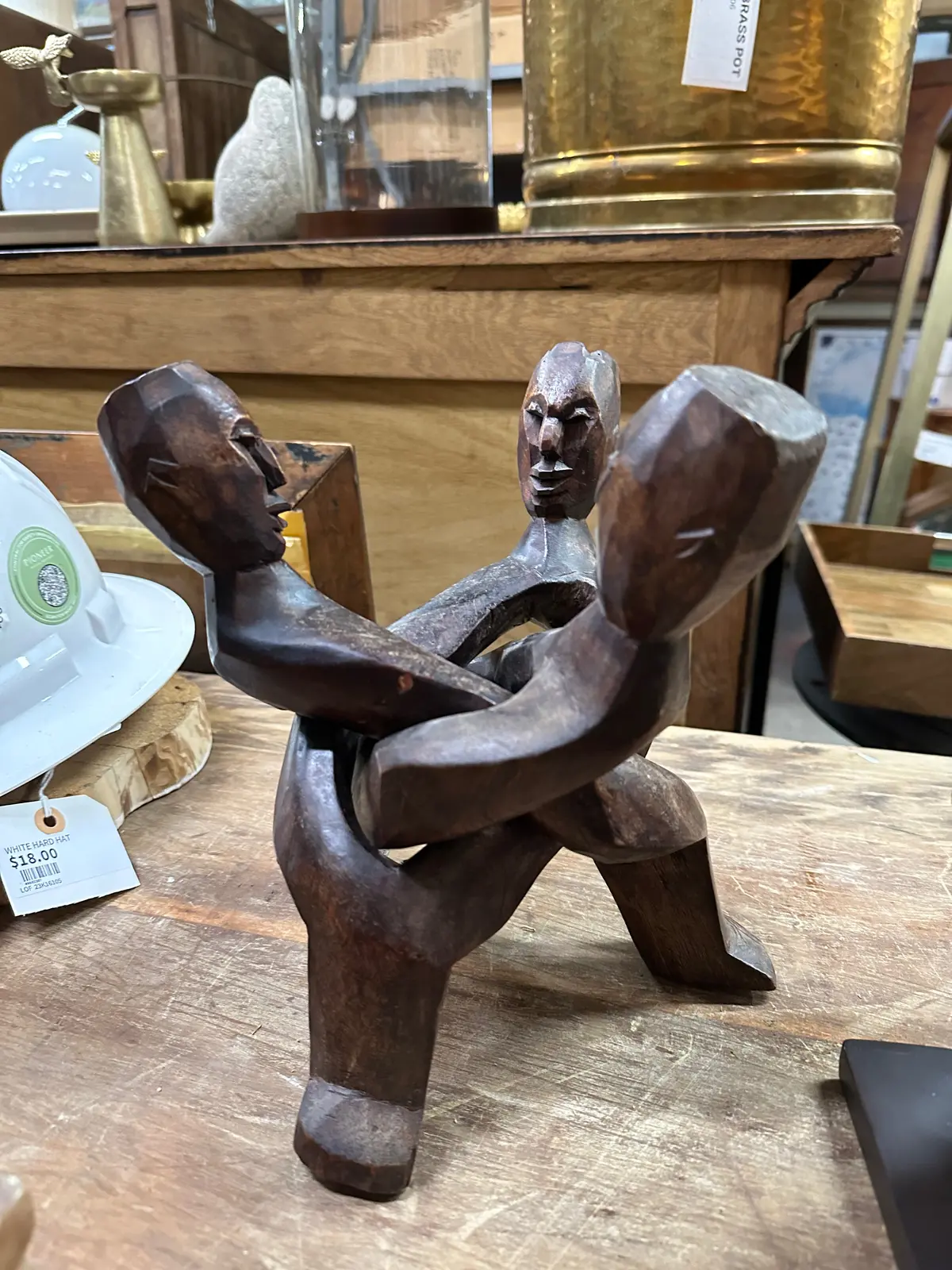 African Men Carved Wood Folding Stand 1