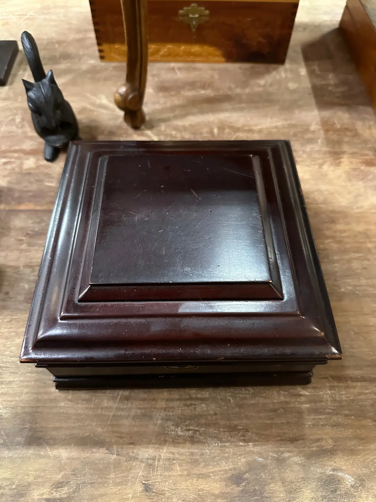 Decorative Mahogany Wood Cigar Case With Gren Felt 1