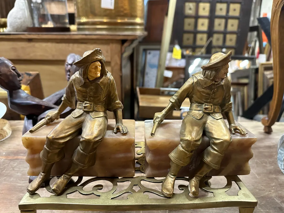 Pair Of 1920'S Spelter And Marble Pirate Bookends 1