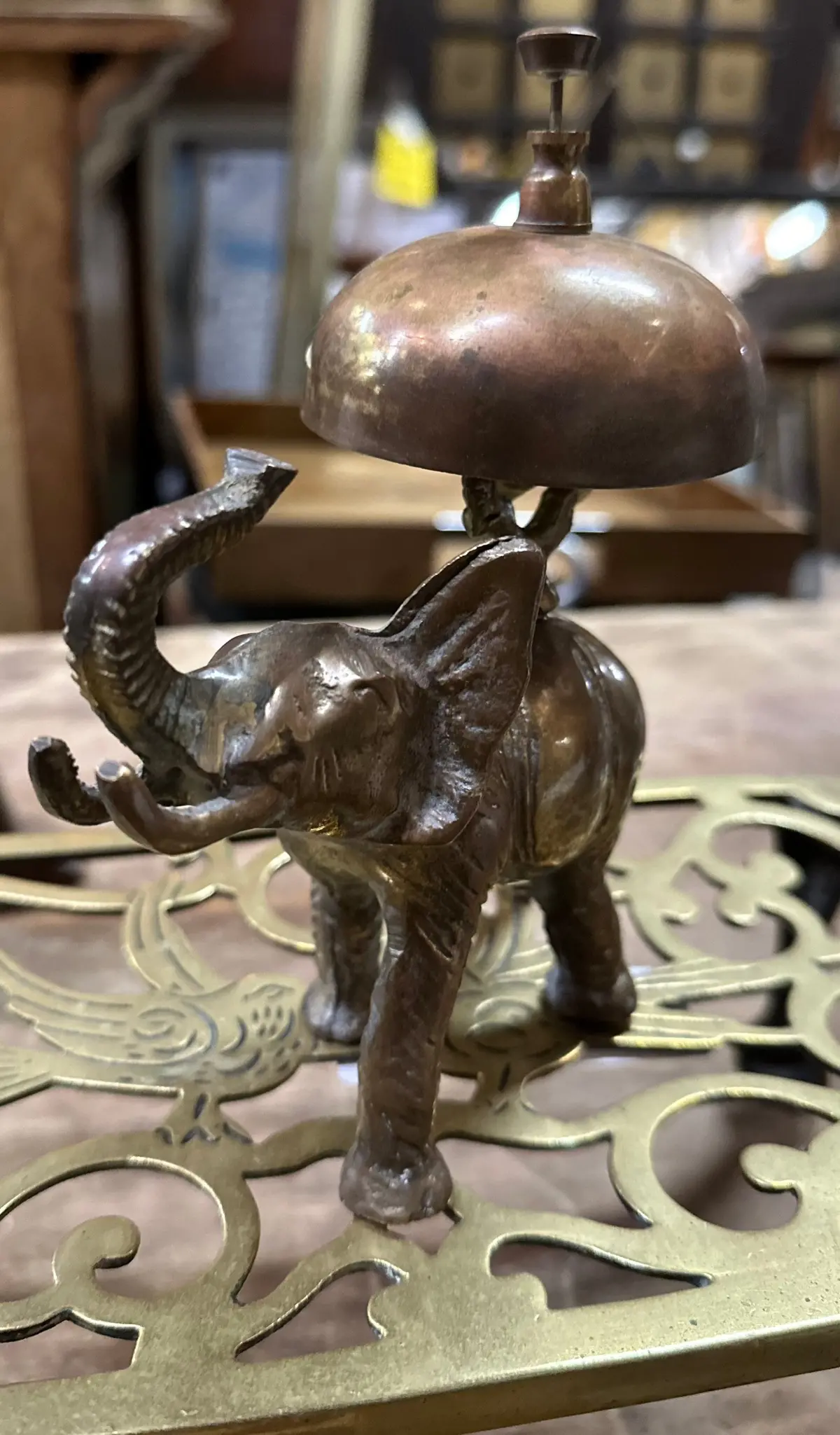 Vintage Brass Elephant Front Desk Bell 1