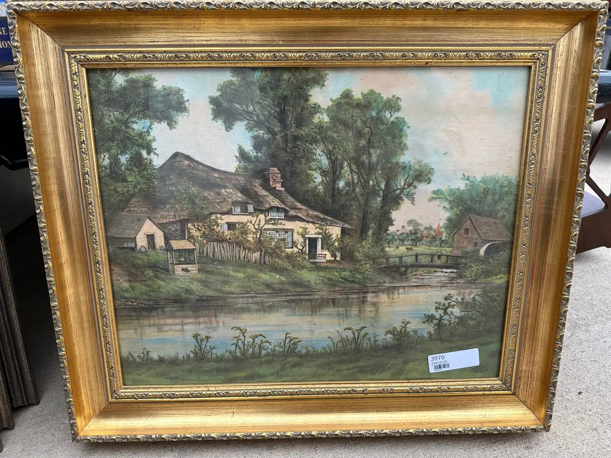 Nicely Framed Artwork Of A House On A Brook 1