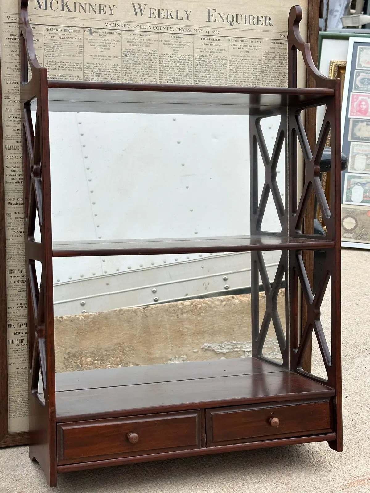 Mirrored Back Hanging Wall Shelve With Drawer 1