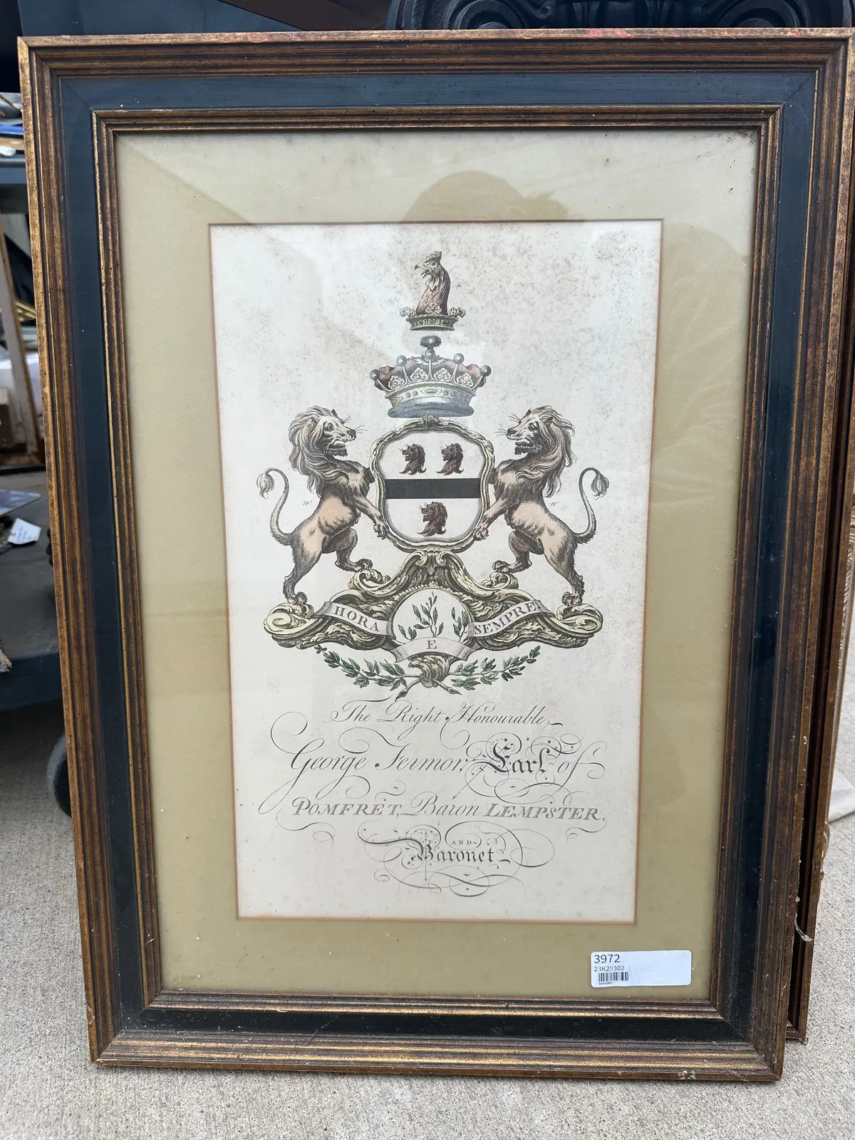 Framed Print Of A Family Crest With Lions 1