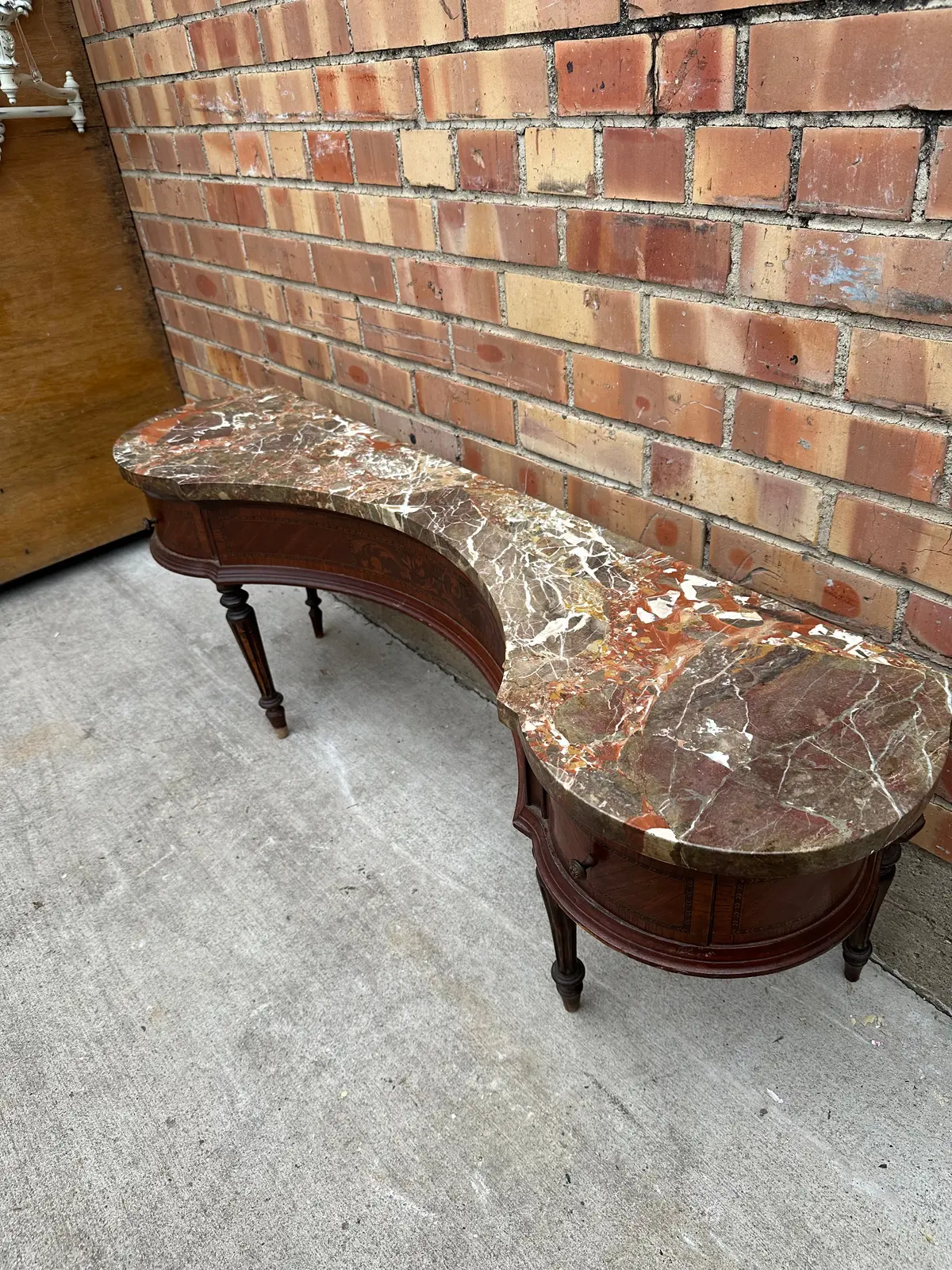 Marble Top Low Kidney Shaped Console-As Found 1