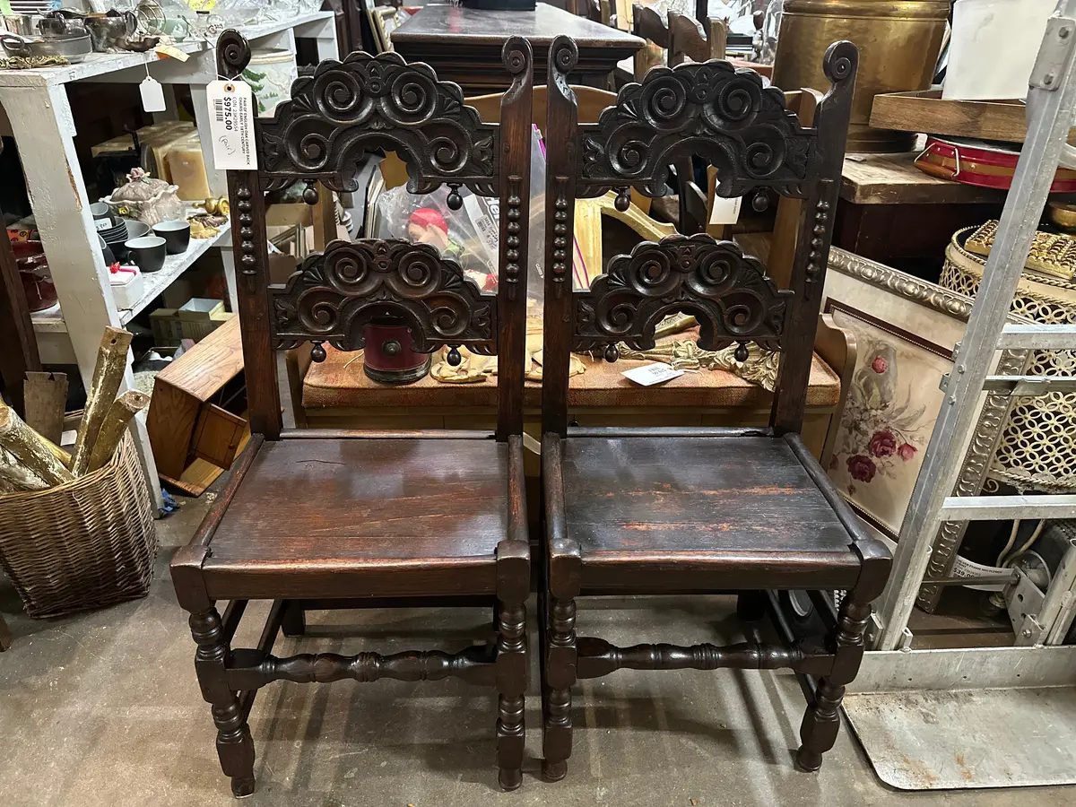 Pair Of English Oak Carved Back Chairs-Early 18Th Century 1