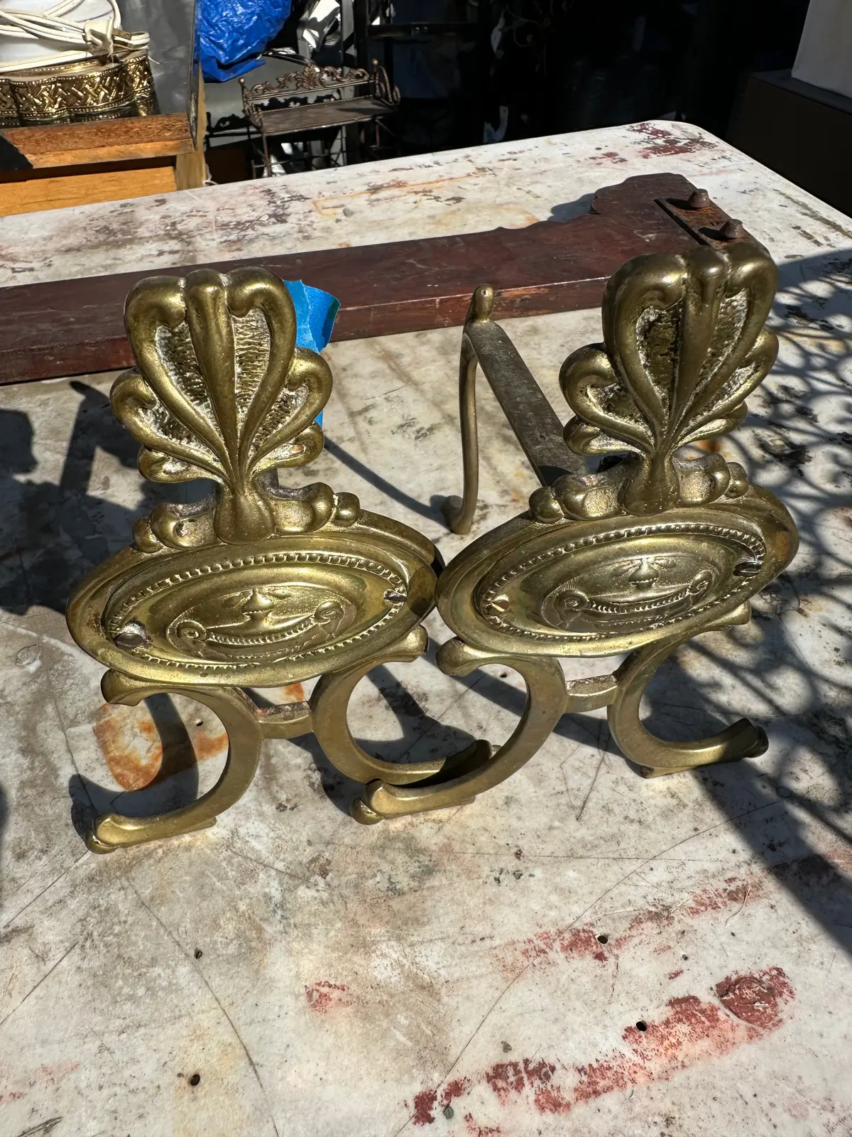 Pair Of Small Brass Adirons 1