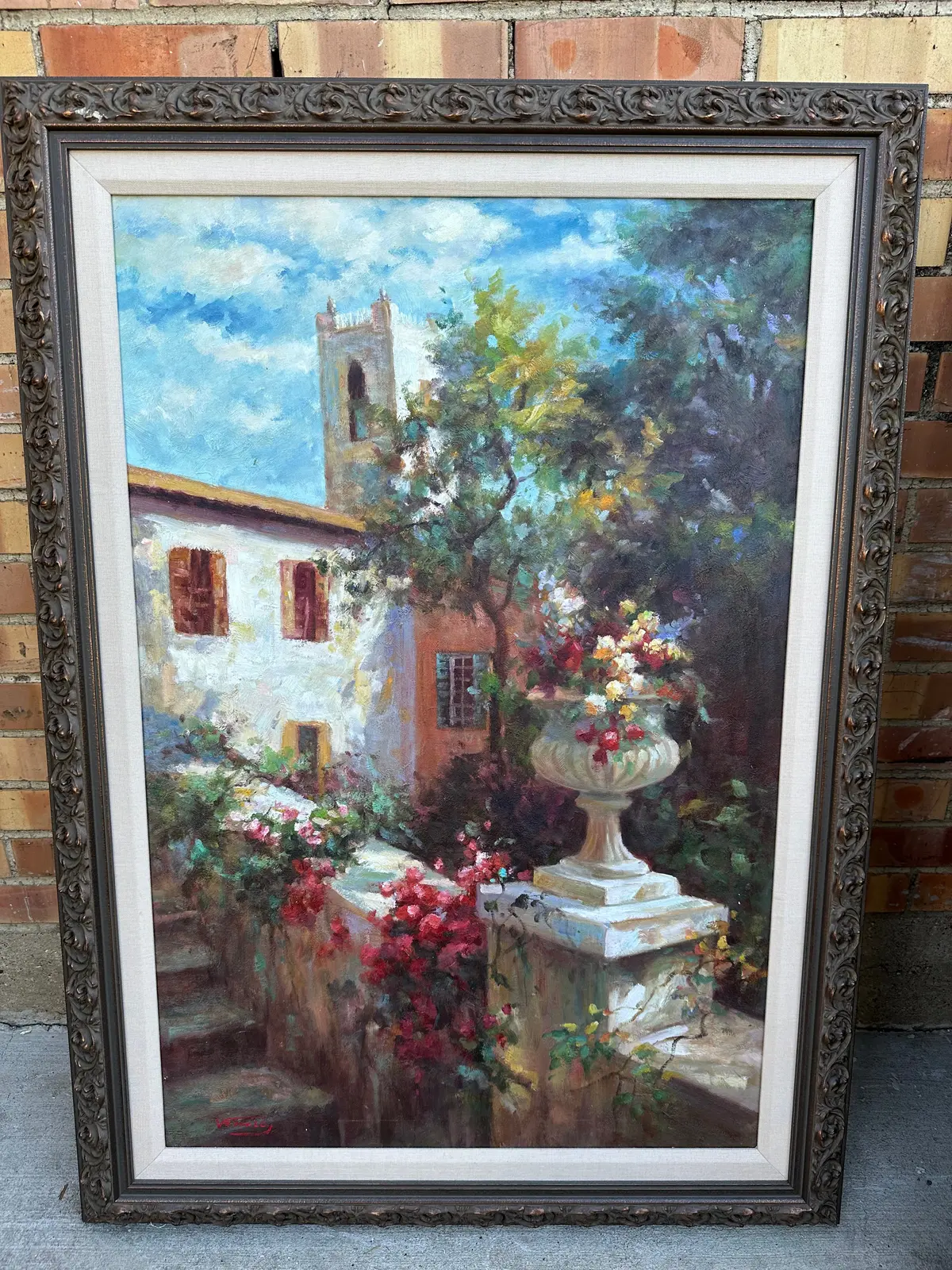 Framed Impressionist Oil Painting Of A Villa 1