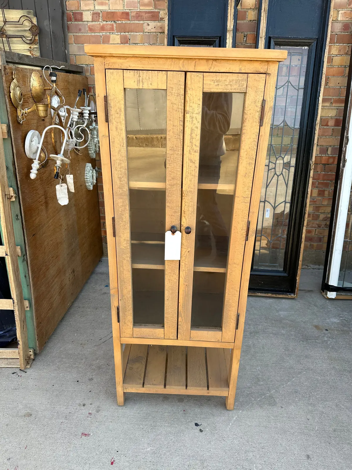 Rustic Wood 2 Door Glass Front Cabinet 1