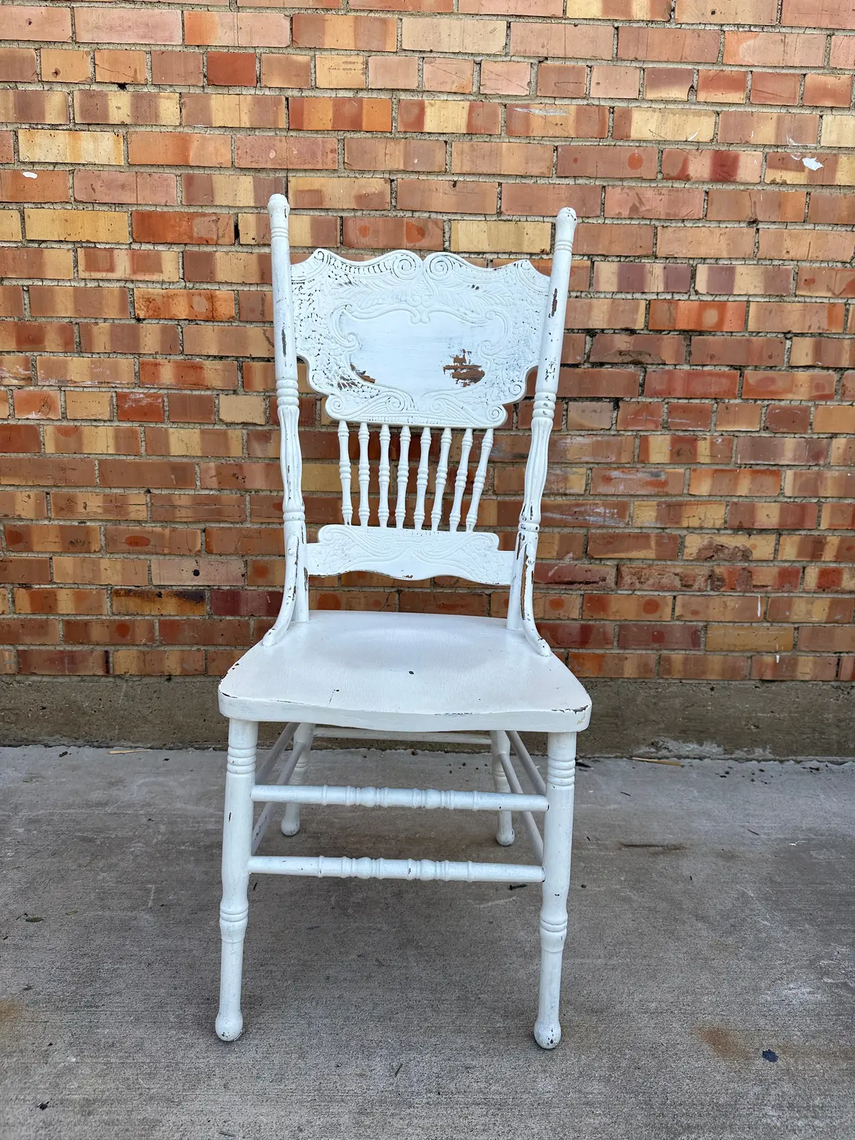 Oak Pressed Back Chair Painted White- As Found 1