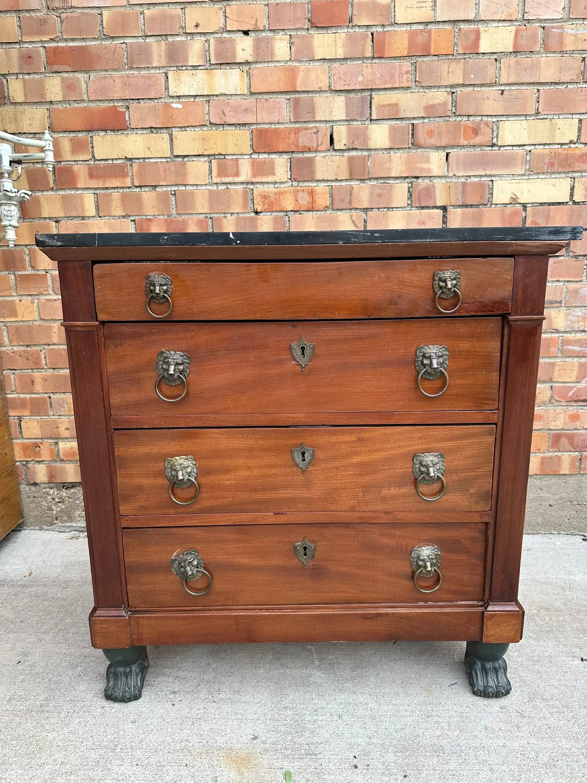 French Empire Mahogany Lowboy Marble Top Chest 1
