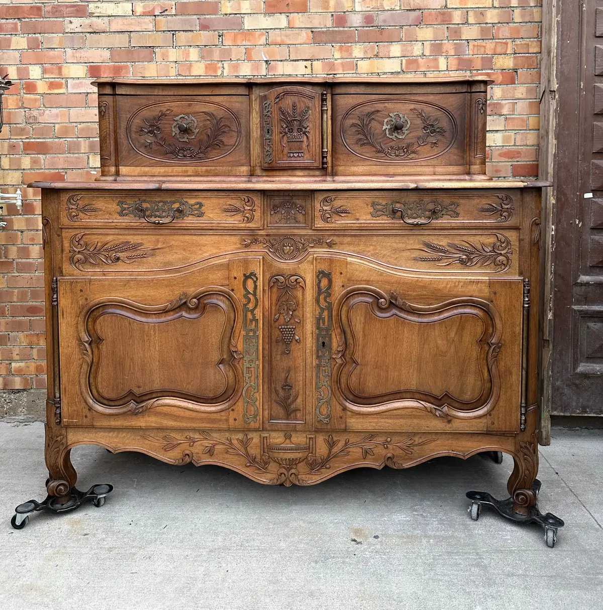 Large Walnut Country French Sideboard With Sliding Doors Top 1