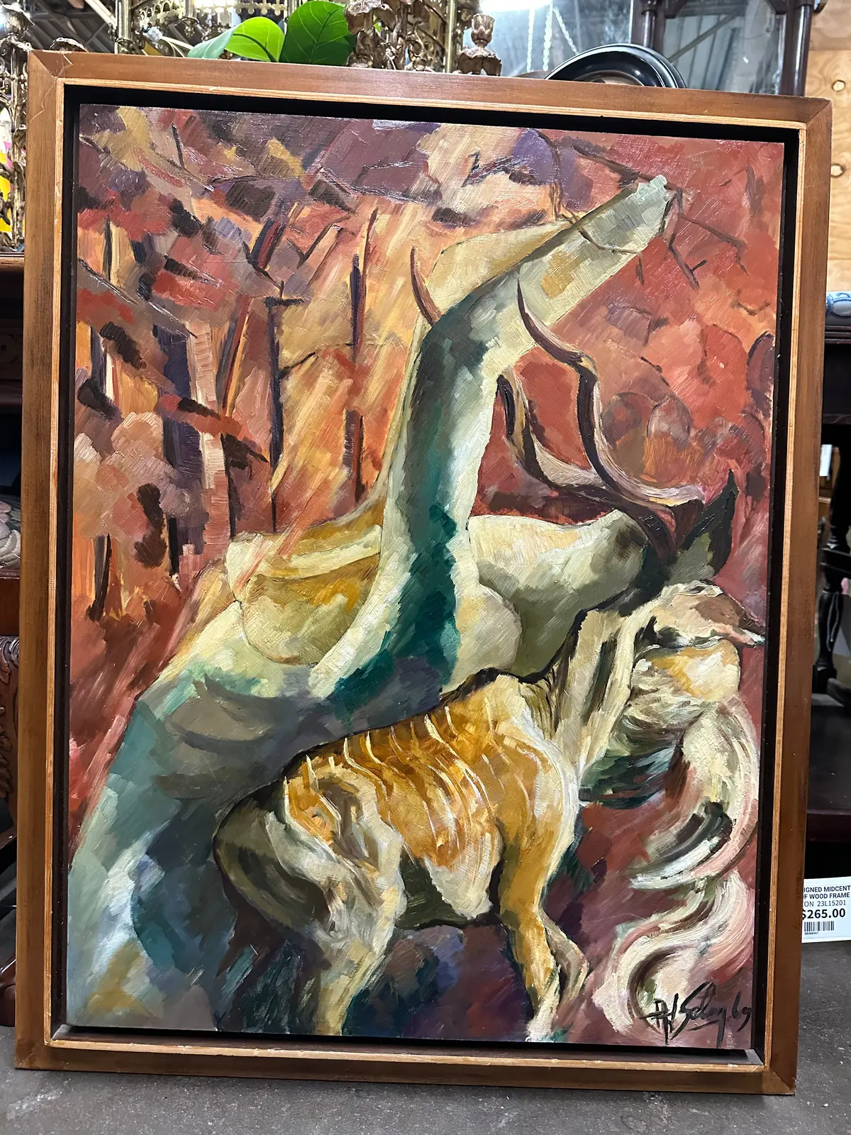 Signed Midcentury Painting In Wood Frame 1