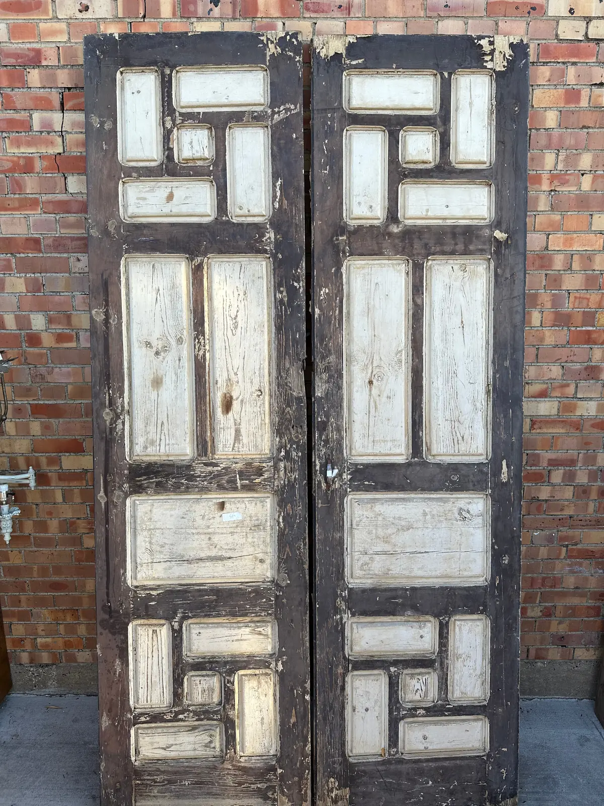 Pair Of Distressed Painted Panel Doors 1