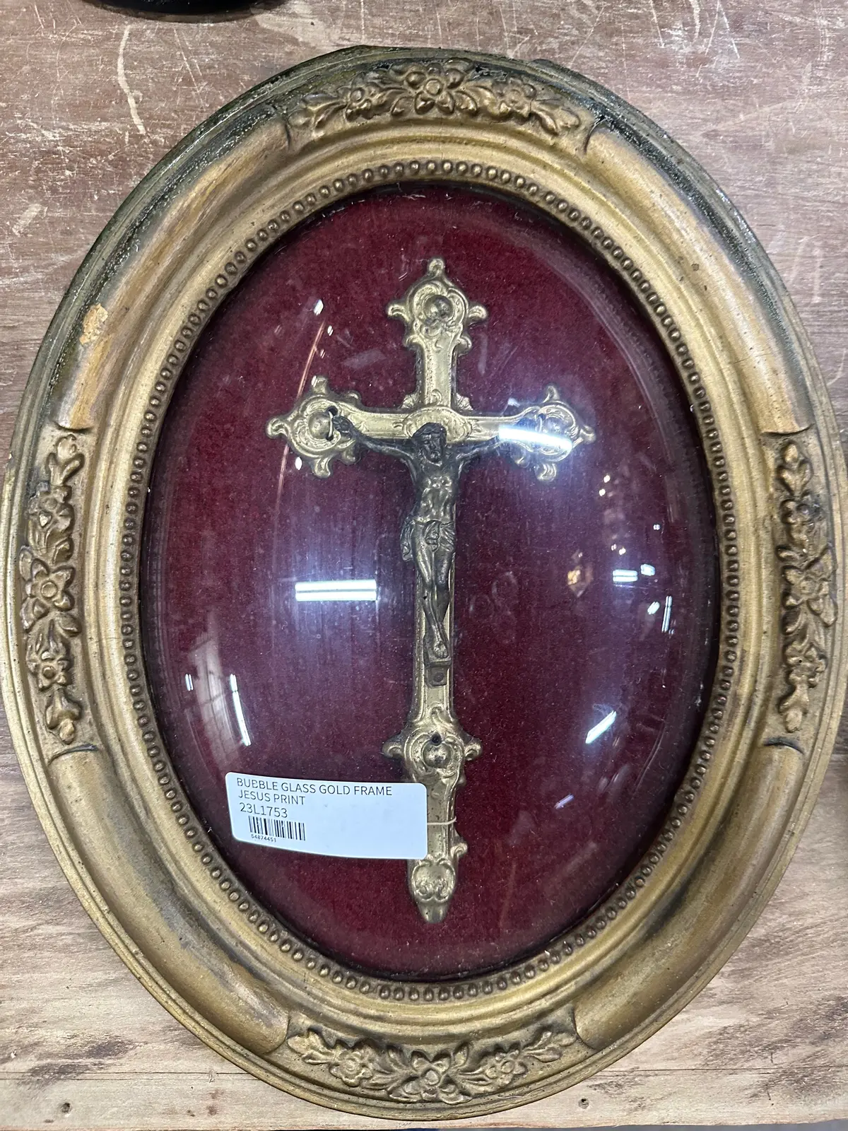 Gold And Red Oval Framed Crucifix 1
