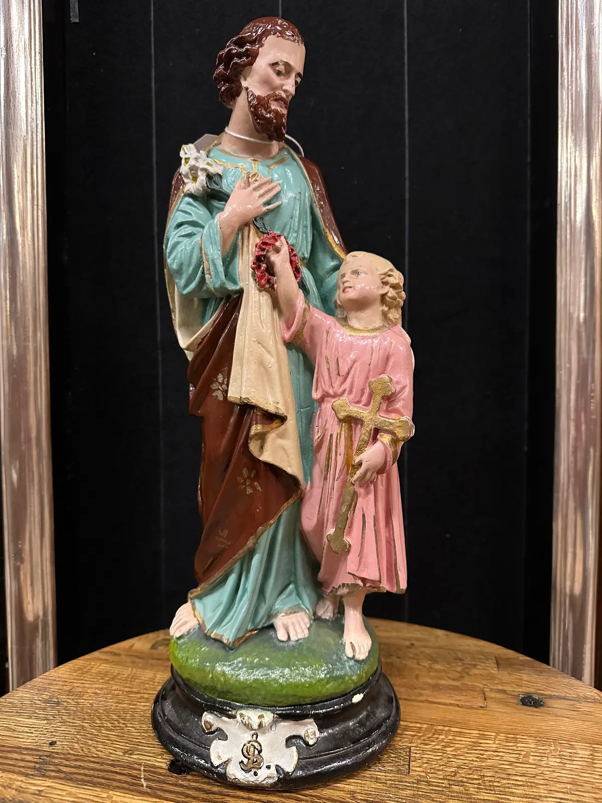 Vibrant Blue And White Joseph With Jesus Chalk Statue 1