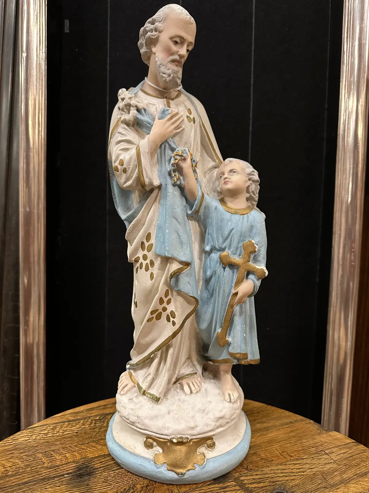 Blue And White Joseph With Jesus Chalk Statue 1