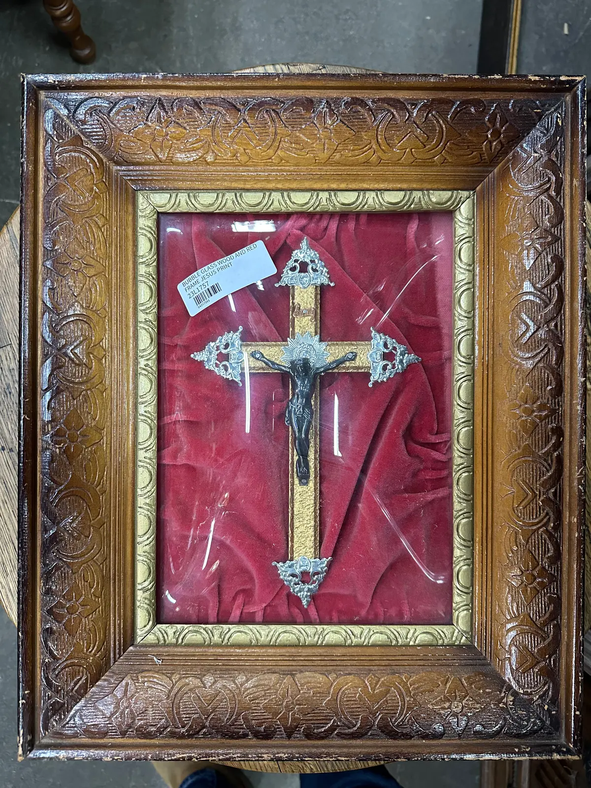 Bubble Glass Wood And Red Frame Jesus Print 1