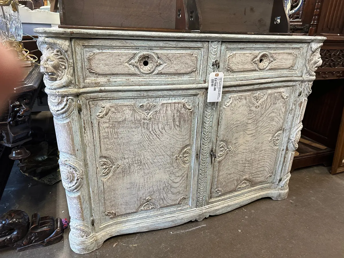 Pair Of 19Th Century French Oak  Painted Servers With Lions 1